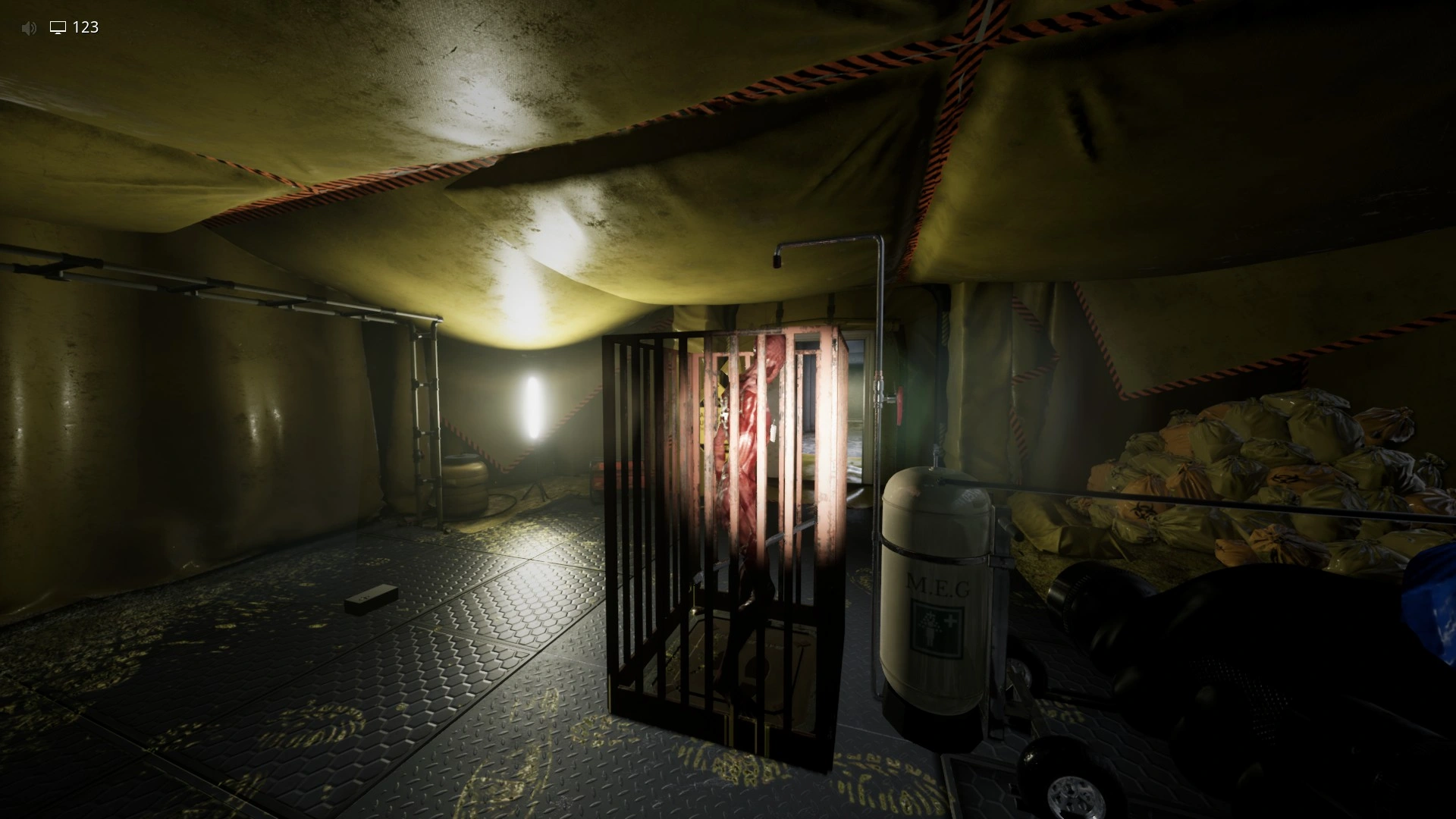 Trapping the entity under the shower to make it drop the keycard in the Abandoned Outpost, Escape The Backrooms