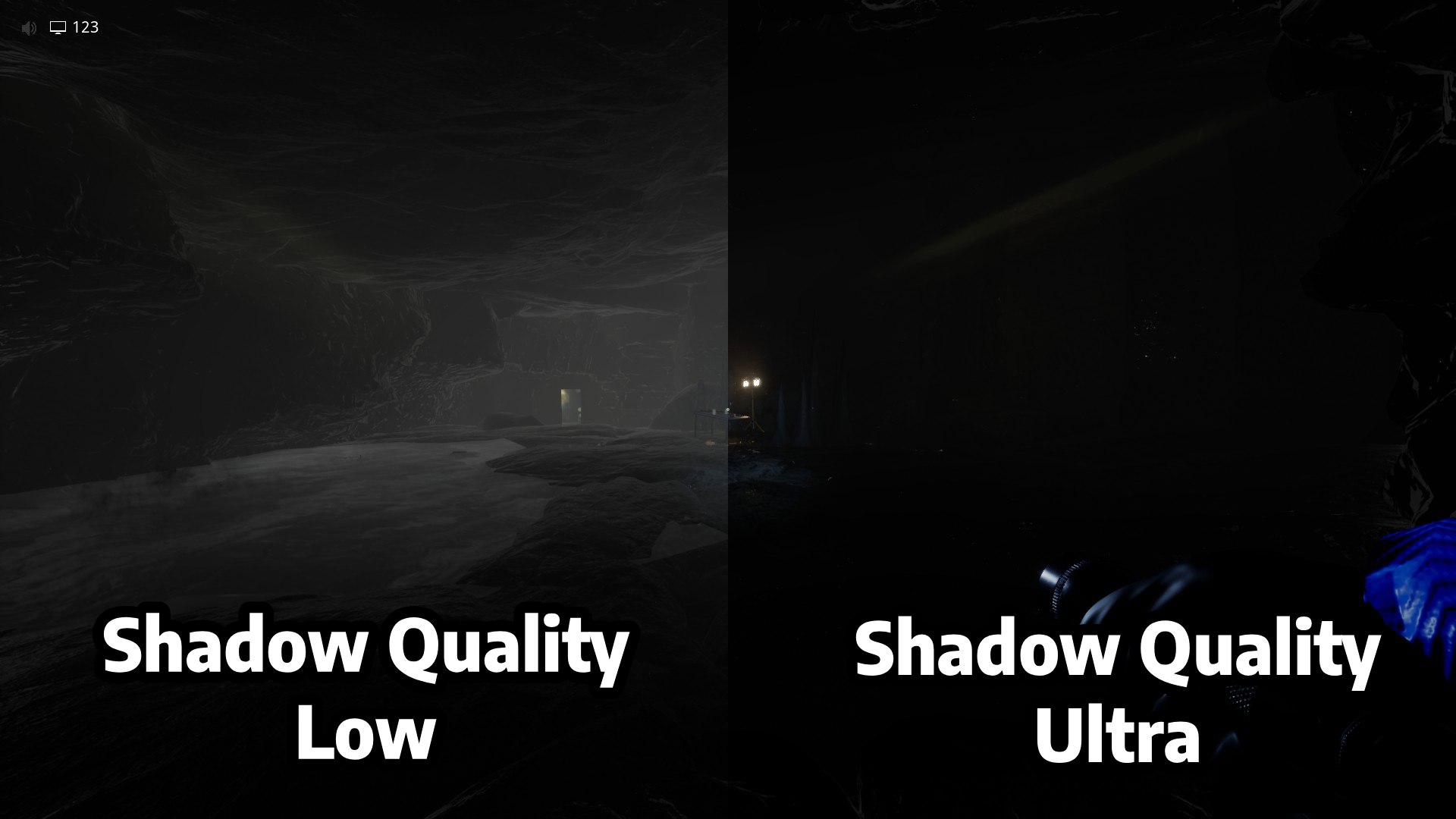 Lowering Shadow Quality to see better in the dark Cave System, Escape The Backrooms