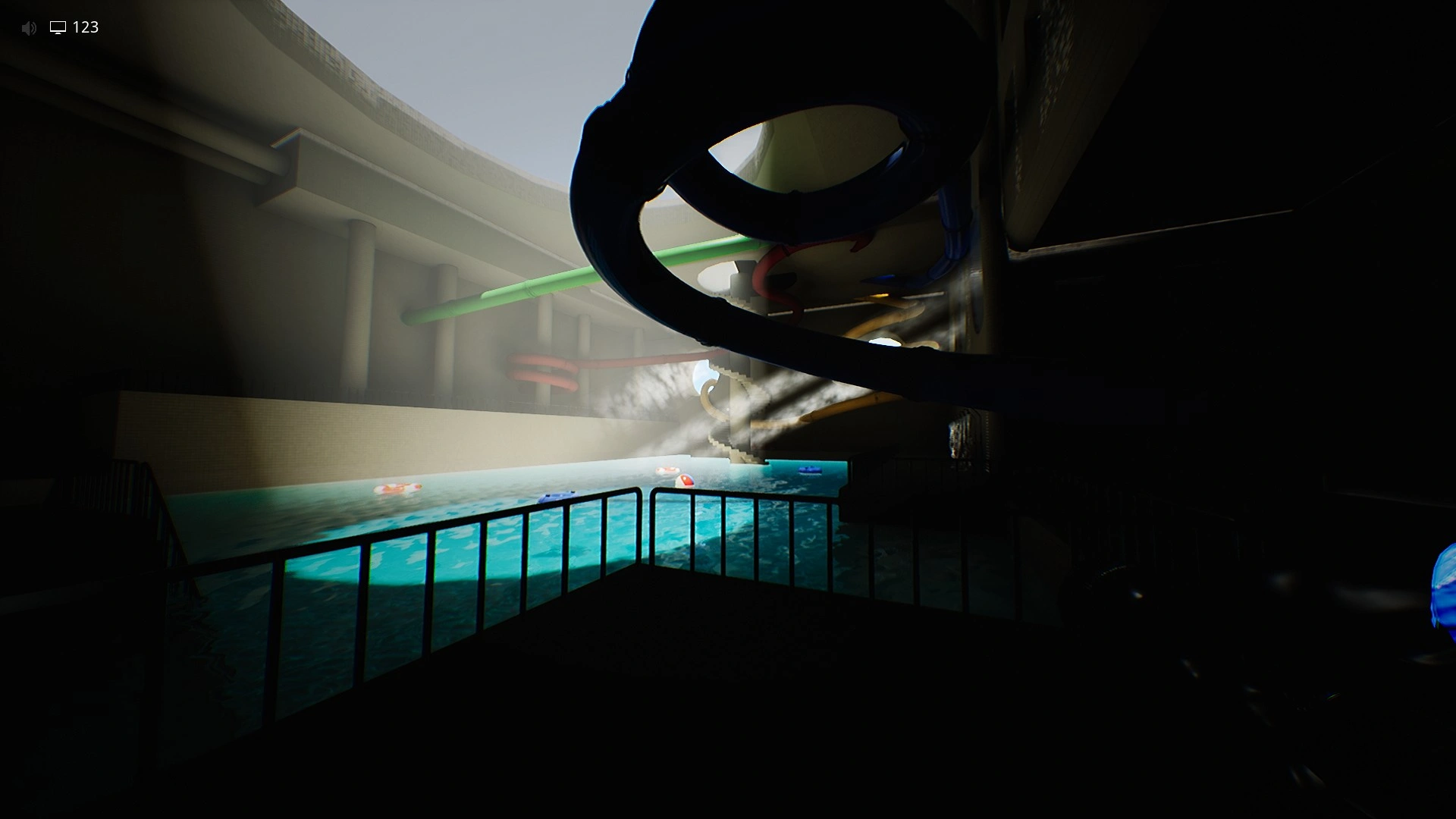 The slides at the end of Level 37.2 Dark Poolrooms that complete the level, Escape The Backrooms