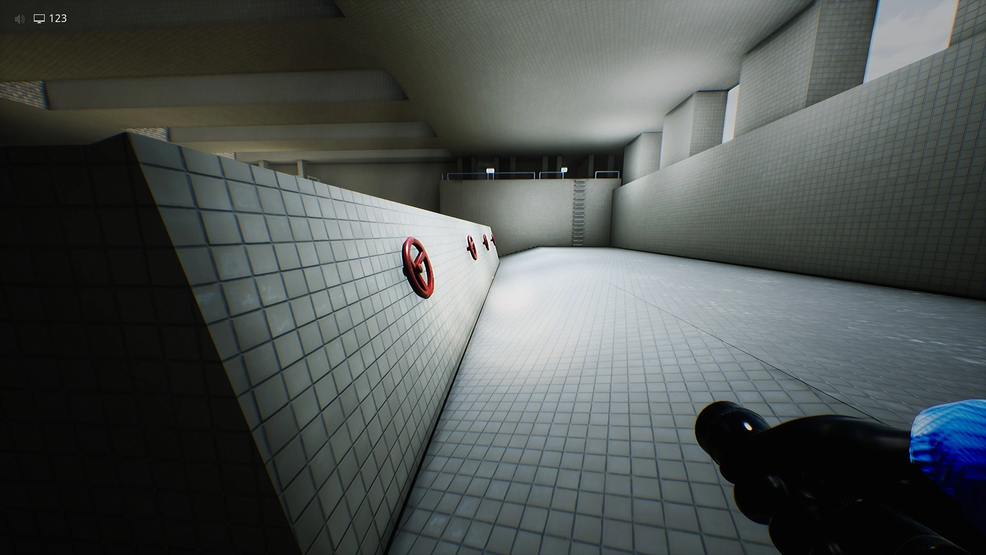 The valves at the top of the second ladder in Level 37.2 Dark Poolrooms, Escape The Backrooms