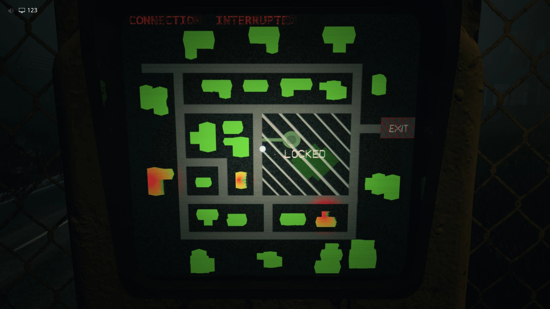 The console showing the map with the three marked houses in Darkened Suburbs, Escape The Backrooms