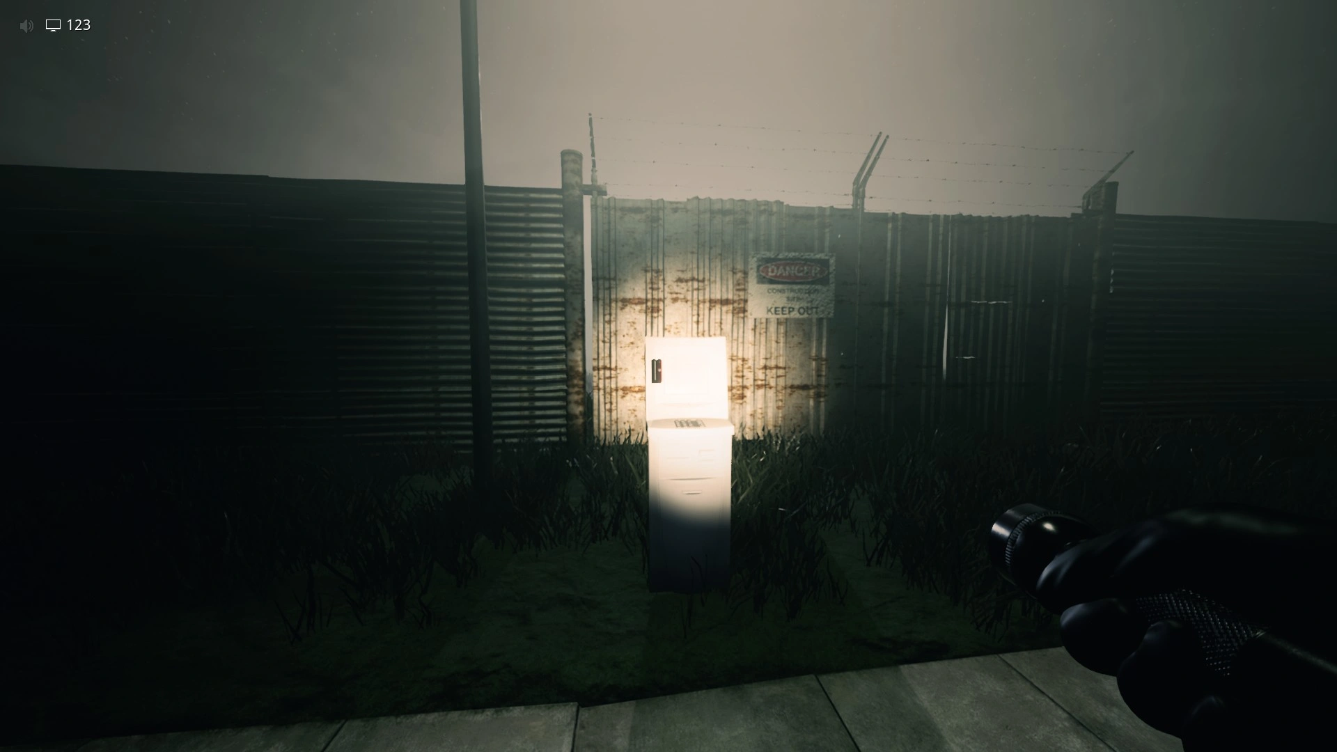 The exit gate at the top of the map you unlock with the keycard in Darkened Suburbs, Escape The Backrooms