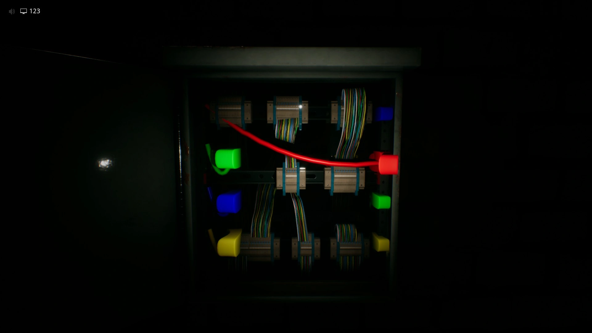 The Colored Wires fuse box where you match wire colors left to right in Electrical Station, Escape The Backrooms