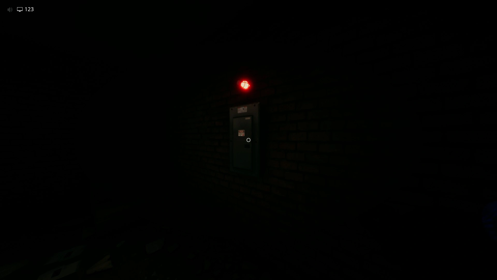 A fuse box marked by the red light above it in Electrical Station, Escape The Backrooms