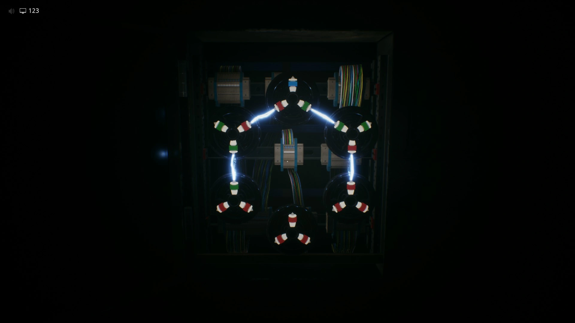 The Triway fuse box puzzle where you form a hexagon of matching connectors in Electrical Station, Escape The Backrooms