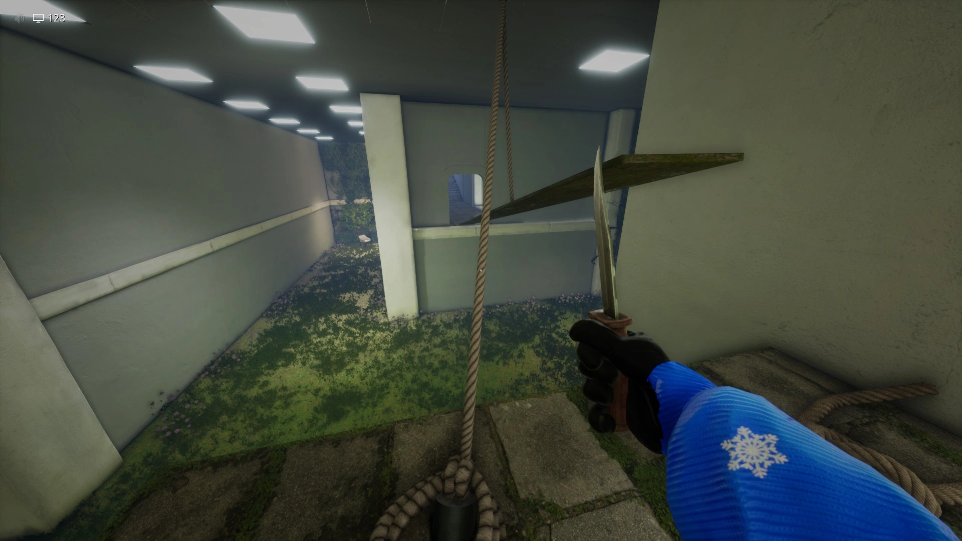The first rope you cut with the knife in The Grassrooms, Escape The Backrooms