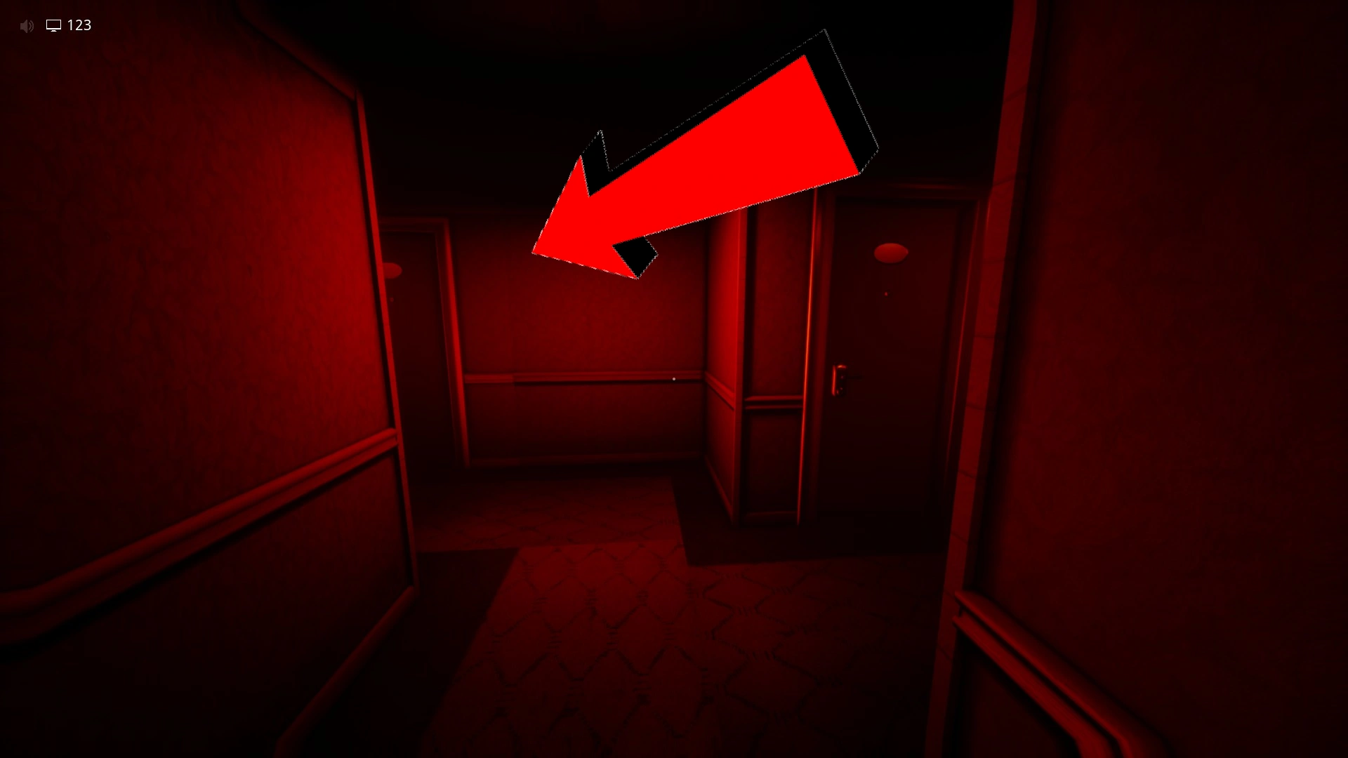 The final stretch to the exit into Level 188 in Level !-! Hotel Chase, Escape The Backrooms