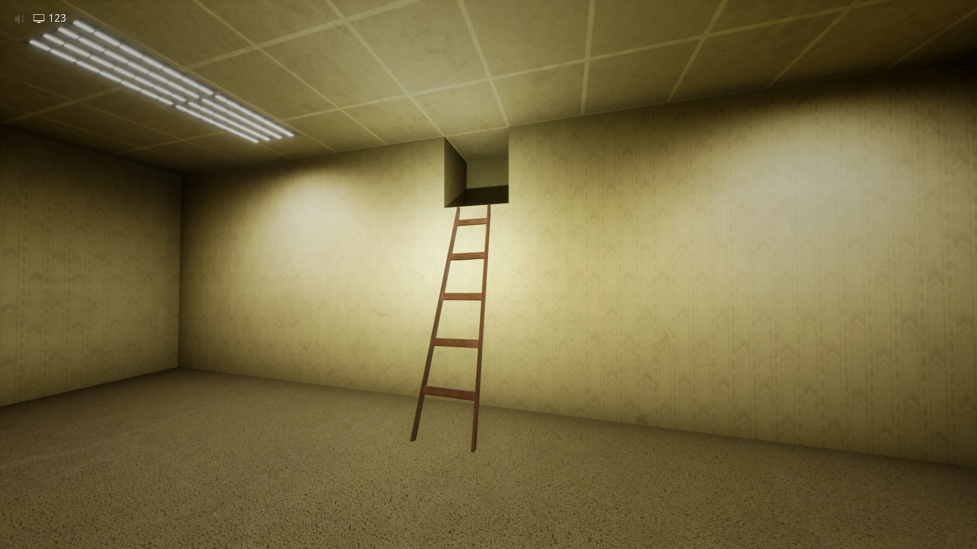 The assembled ladder used to reach the key in Level 0, Escape The Backrooms