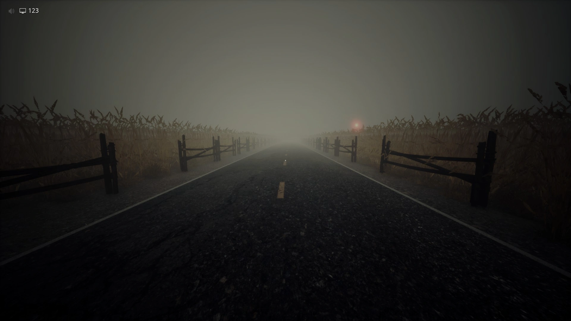 The long road leading to the barn at the start of Level 10, Escape The Backrooms