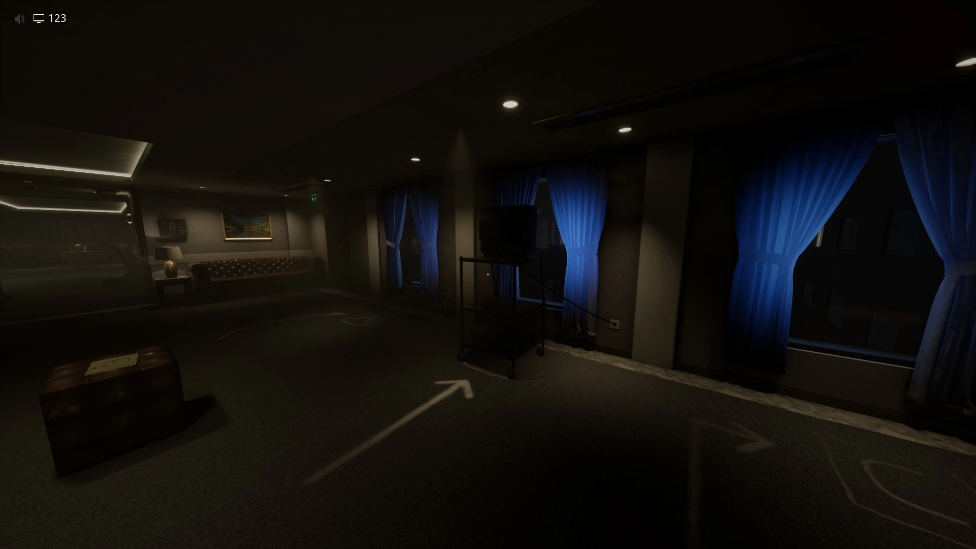 The windows beside the exit door where the three TVs must be placed in Level 188, Escape The Backrooms