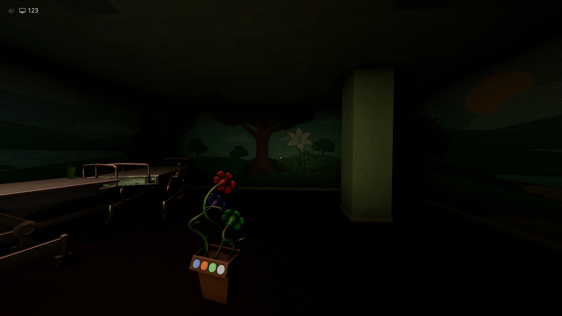 A flower shaped projector you aim at the white wall flowers in Level 421, Escape The Backrooms