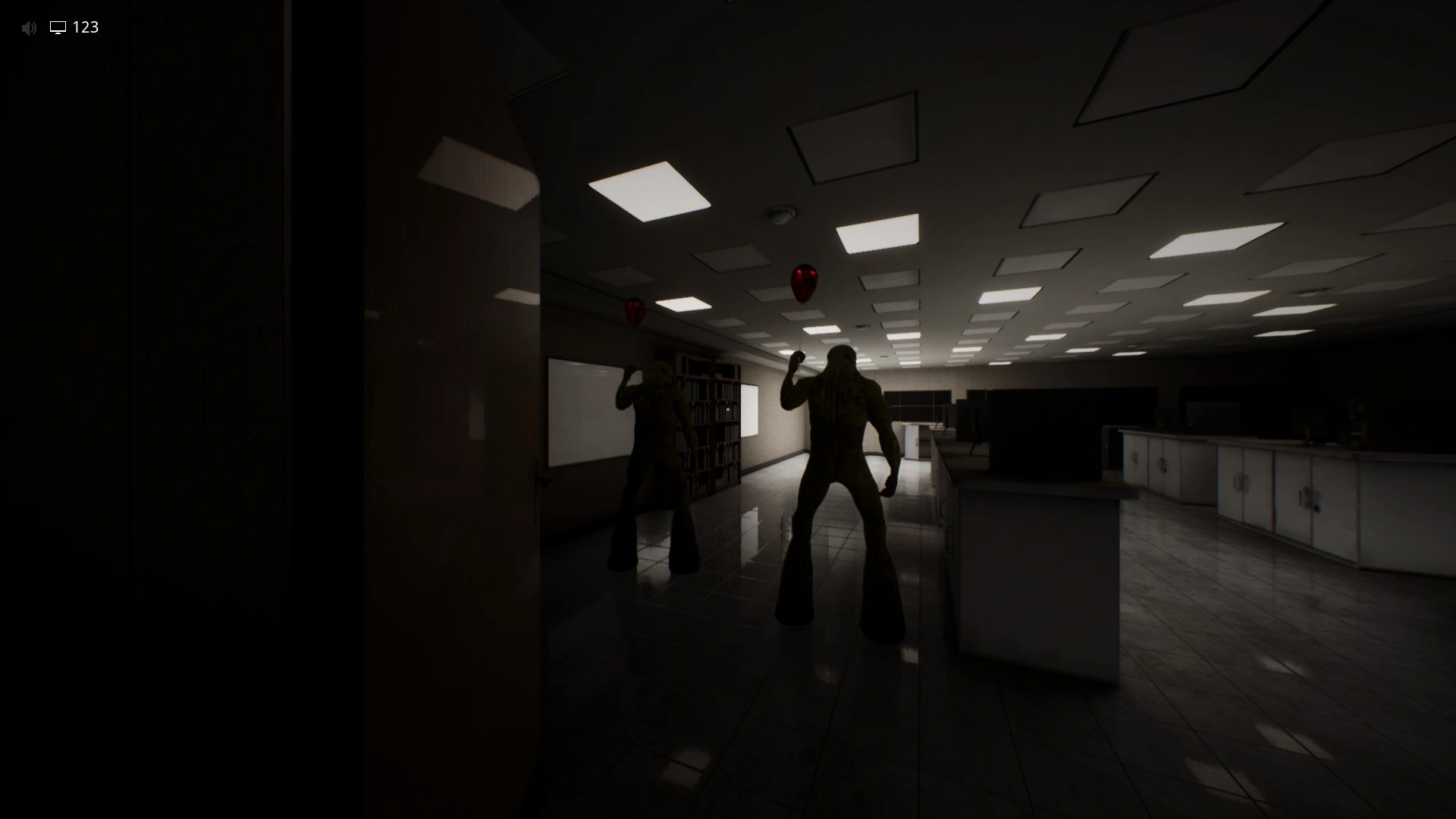 A Partygoer standing in the level that kills you if you walk past without crouching in Level 52, Escape The Backrooms