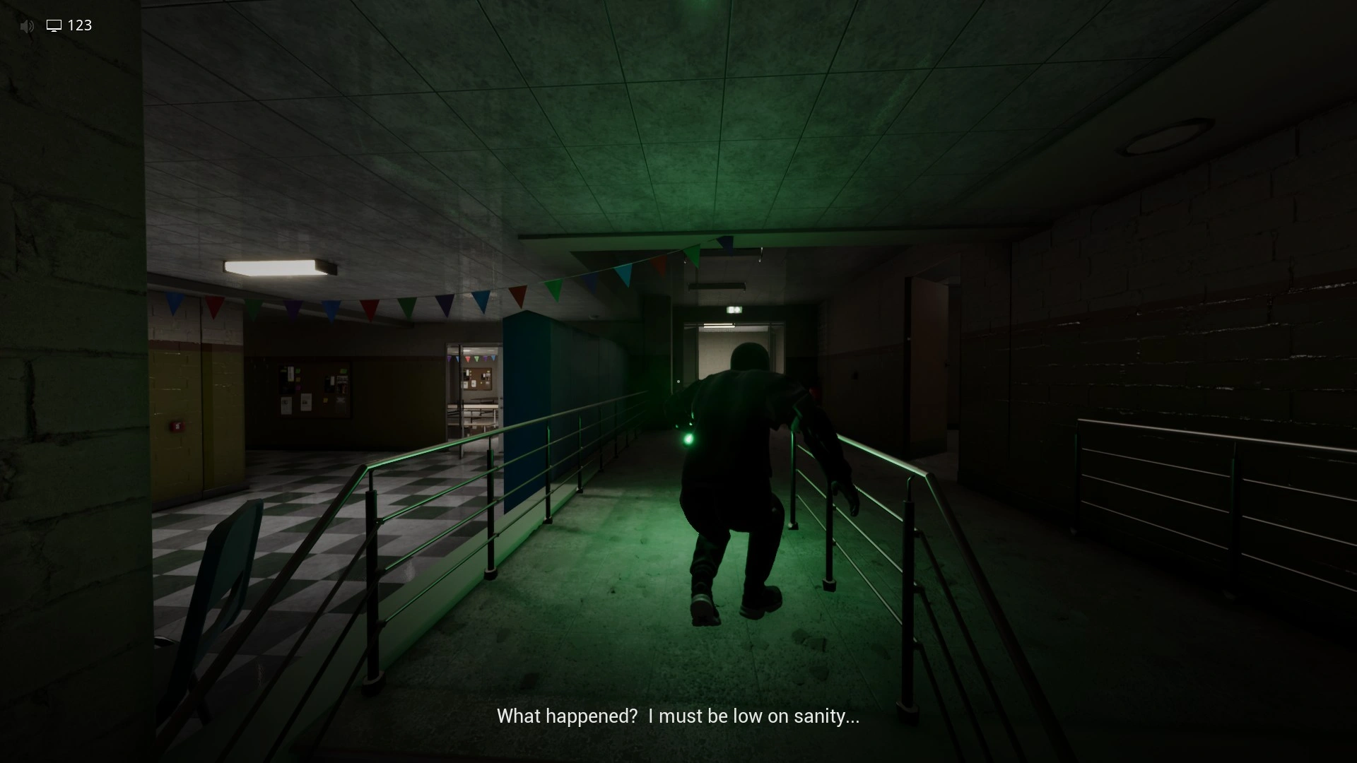 The Partypooper leading the way and crouching where you need to crouch in Level 52, Escape The Backrooms