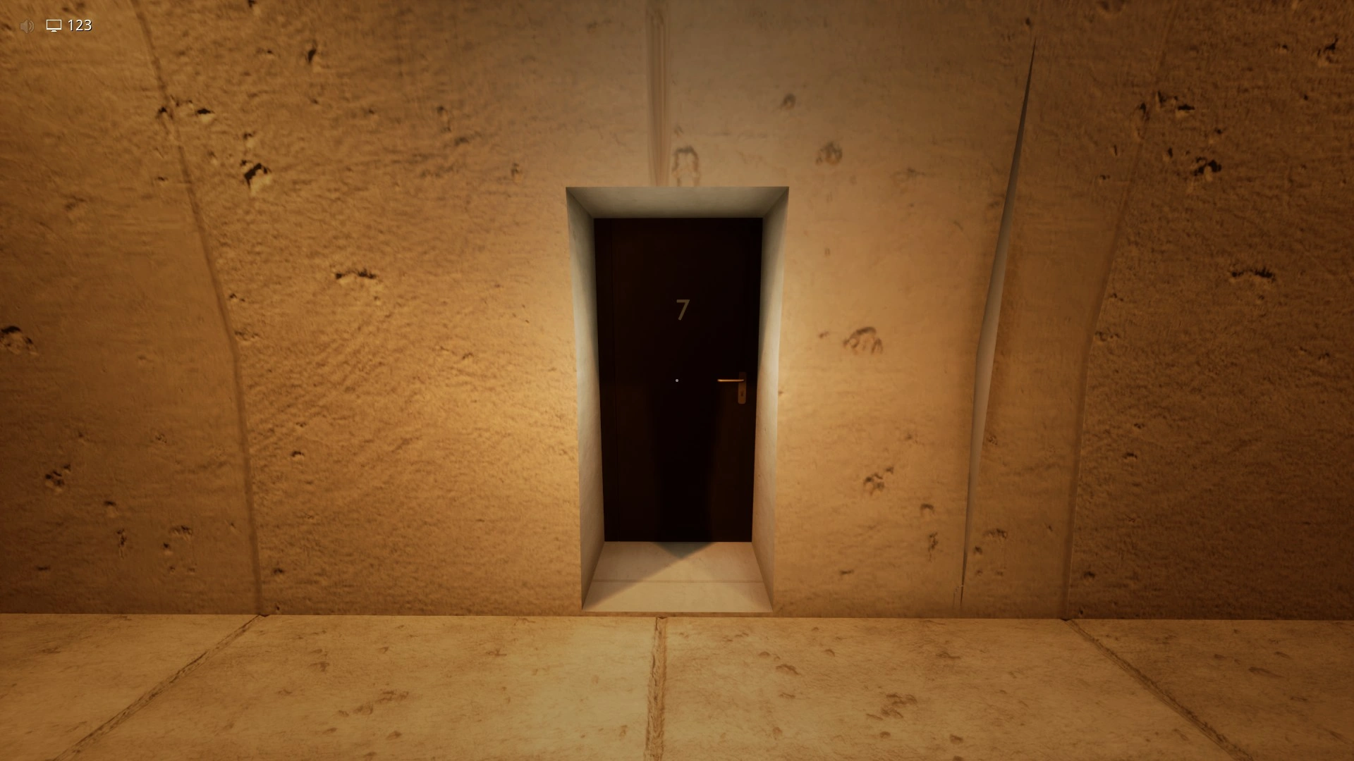 The door in the Hub leading into Level 7 on the route to Level 974 Kitty's House, Escape The Backrooms