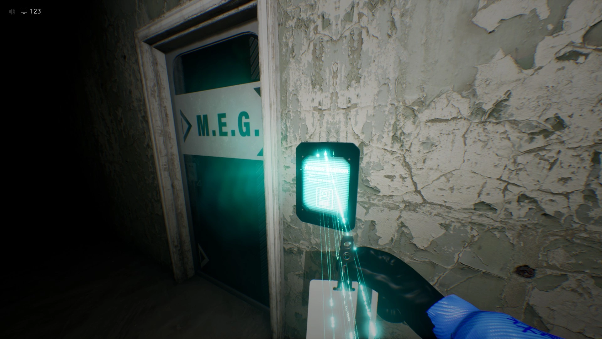 The ID locked door on the right that you scan your card to open on the way to Level 974 Kitty's House, Escape The Backrooms