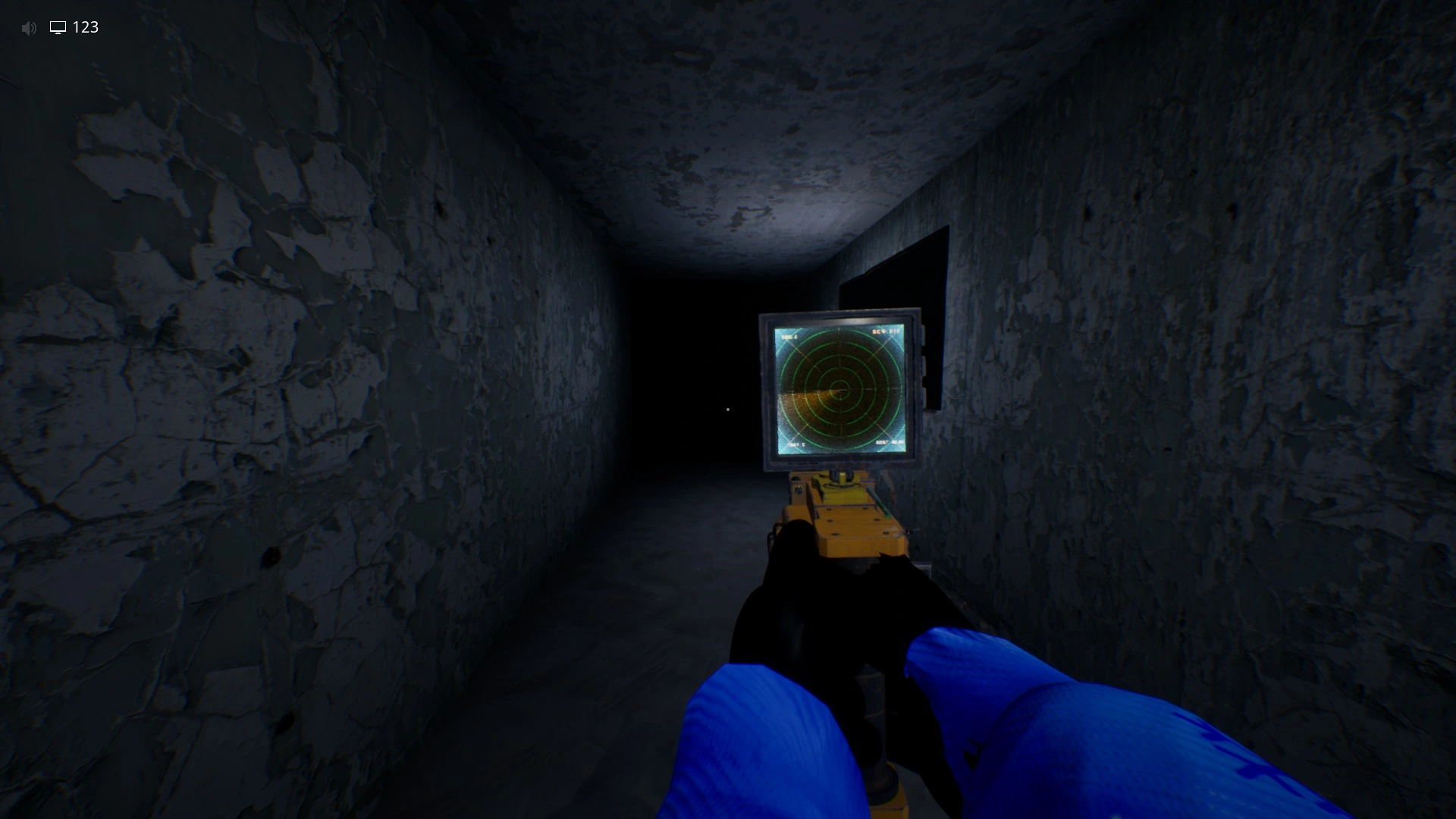 Using the LIDAR Scanner to navigate the dark section before Level 974 Kitty's House, Escape The Backrooms