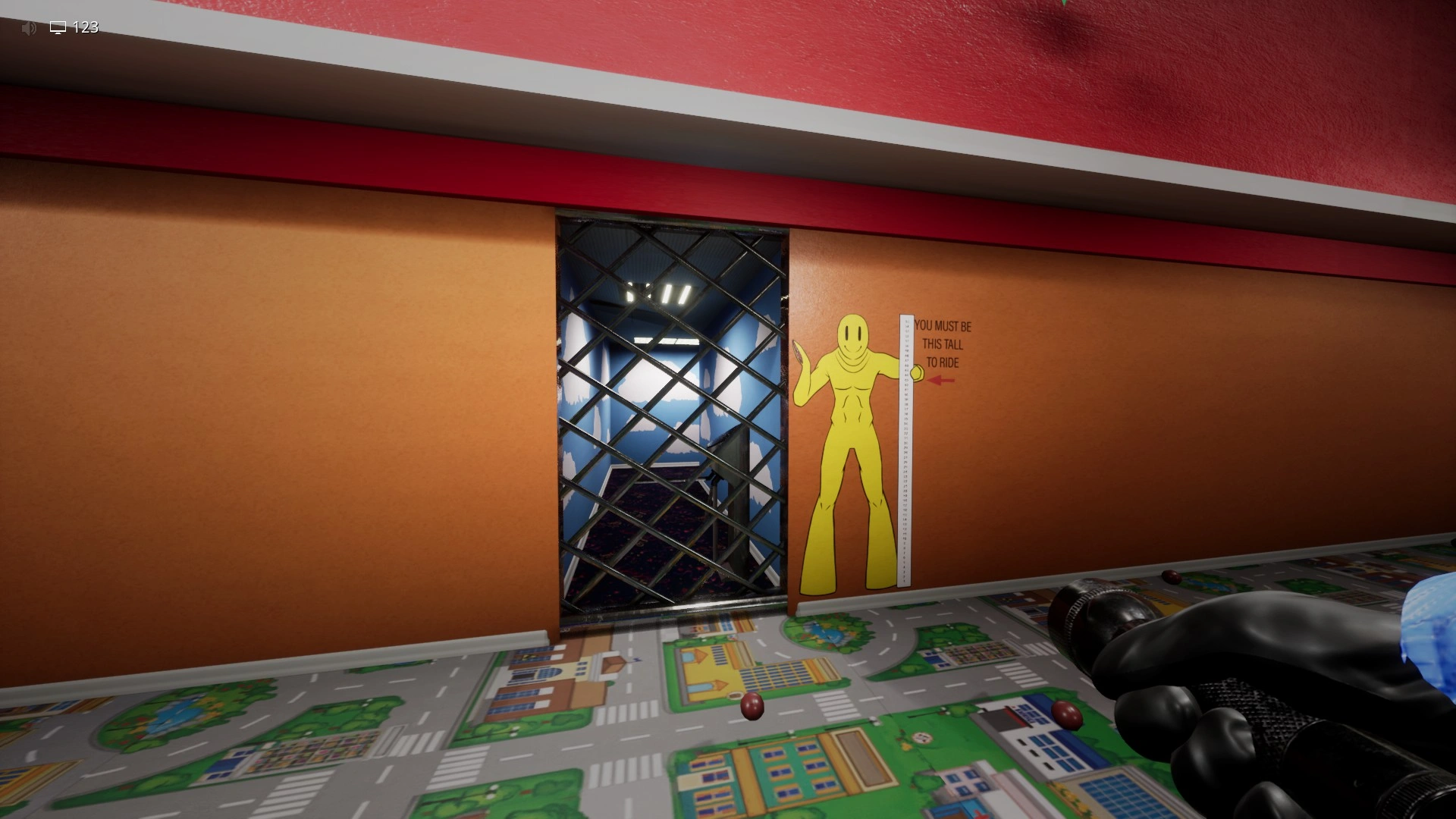 A sector door barred shut after the sector has been completed in Level Fun+, Escape The Backrooms