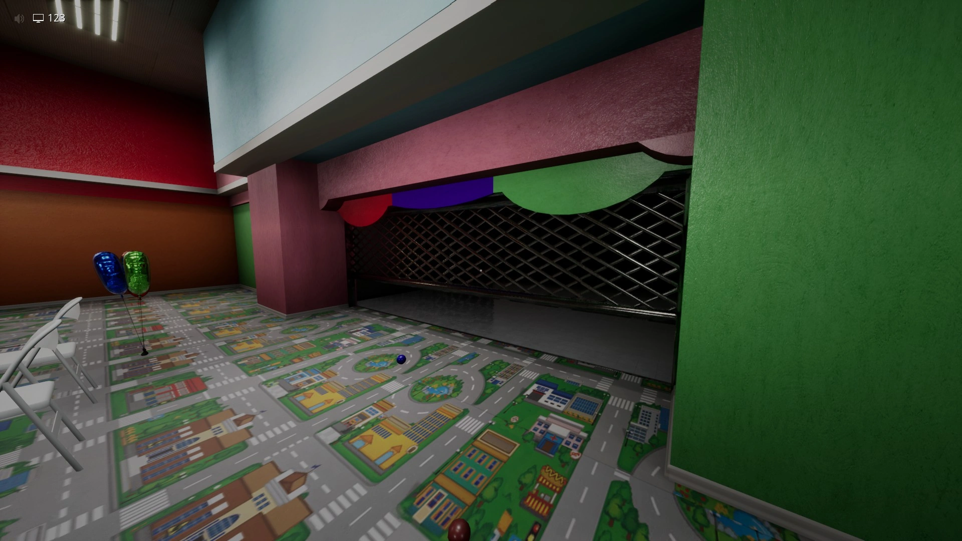 The exit gate opening after all four sector keys are used in Level Fun+, Escape The Backrooms