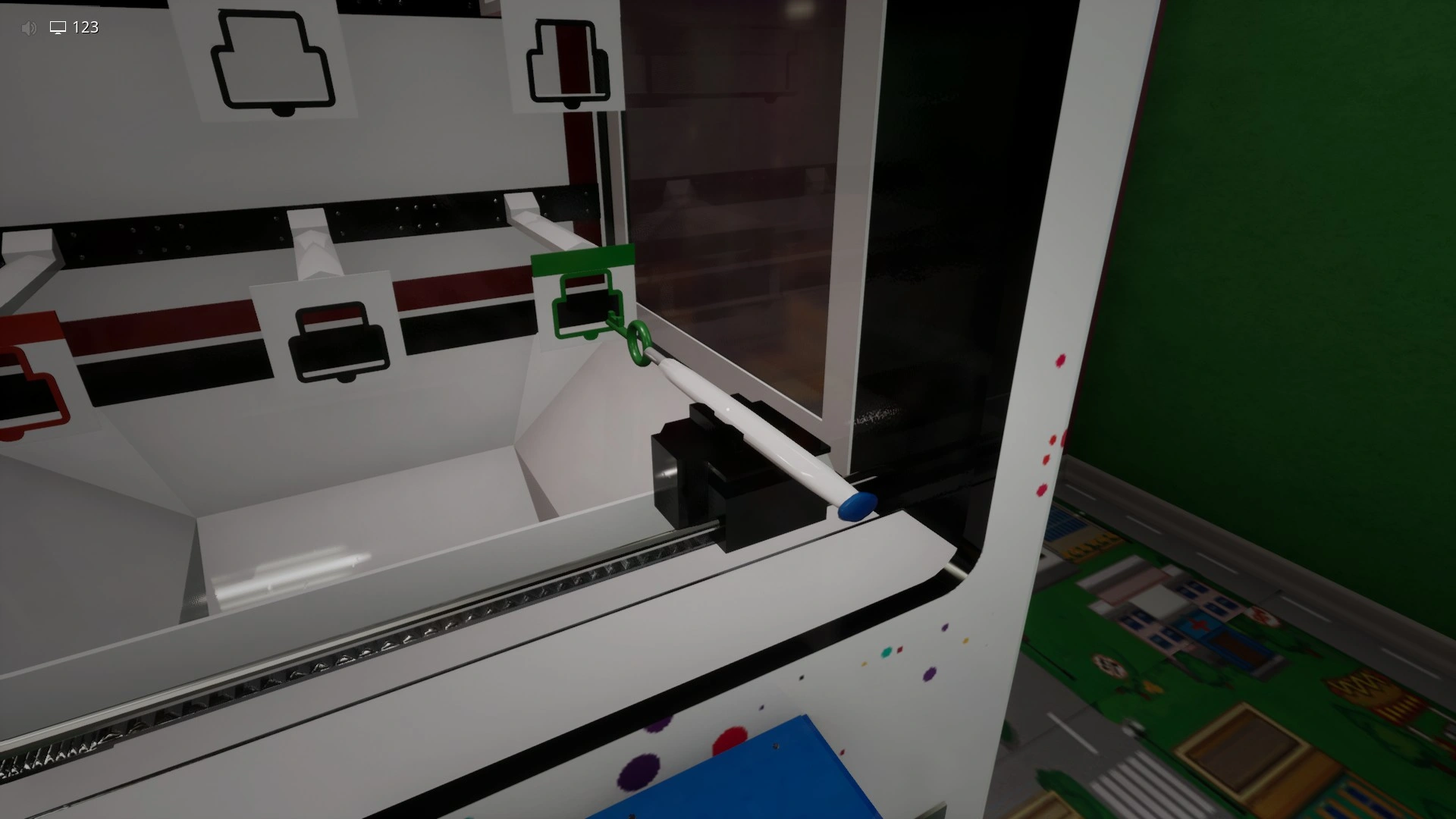 The Key Machine beside the exit gate where you match each key to its colored keyhole in Level Fun+, Escape The Backrooms