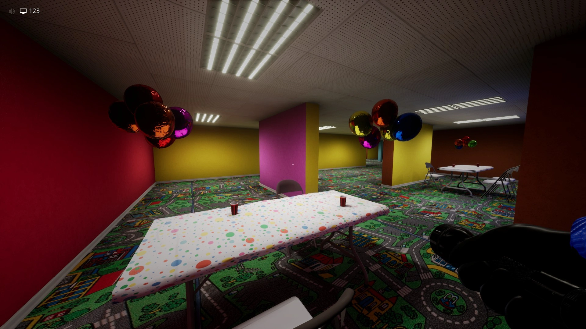 The balloons you pop to find the hidden key in Sector 1 of Level Fun+, Escape The Backrooms