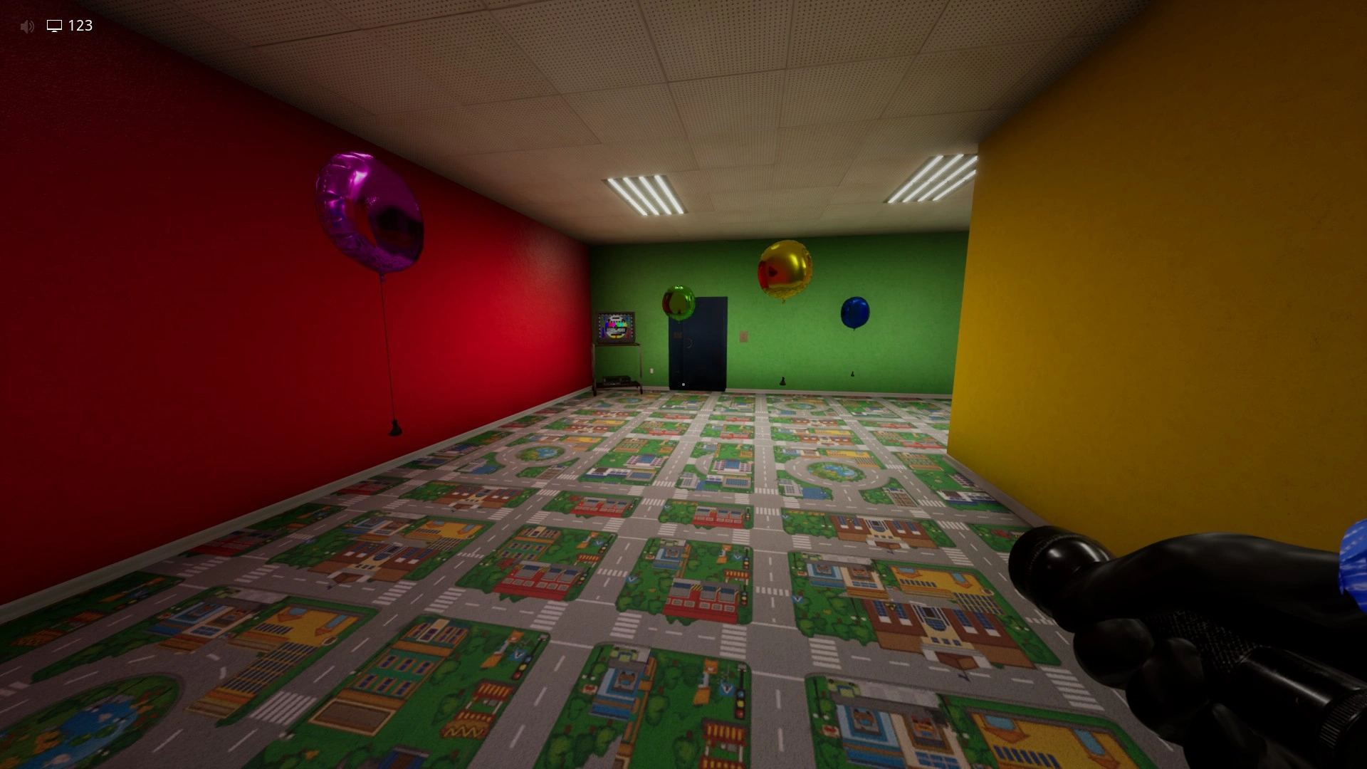 The TV that shows the balloon color order in Sector 2 of Level Fun+, Escape The Backrooms