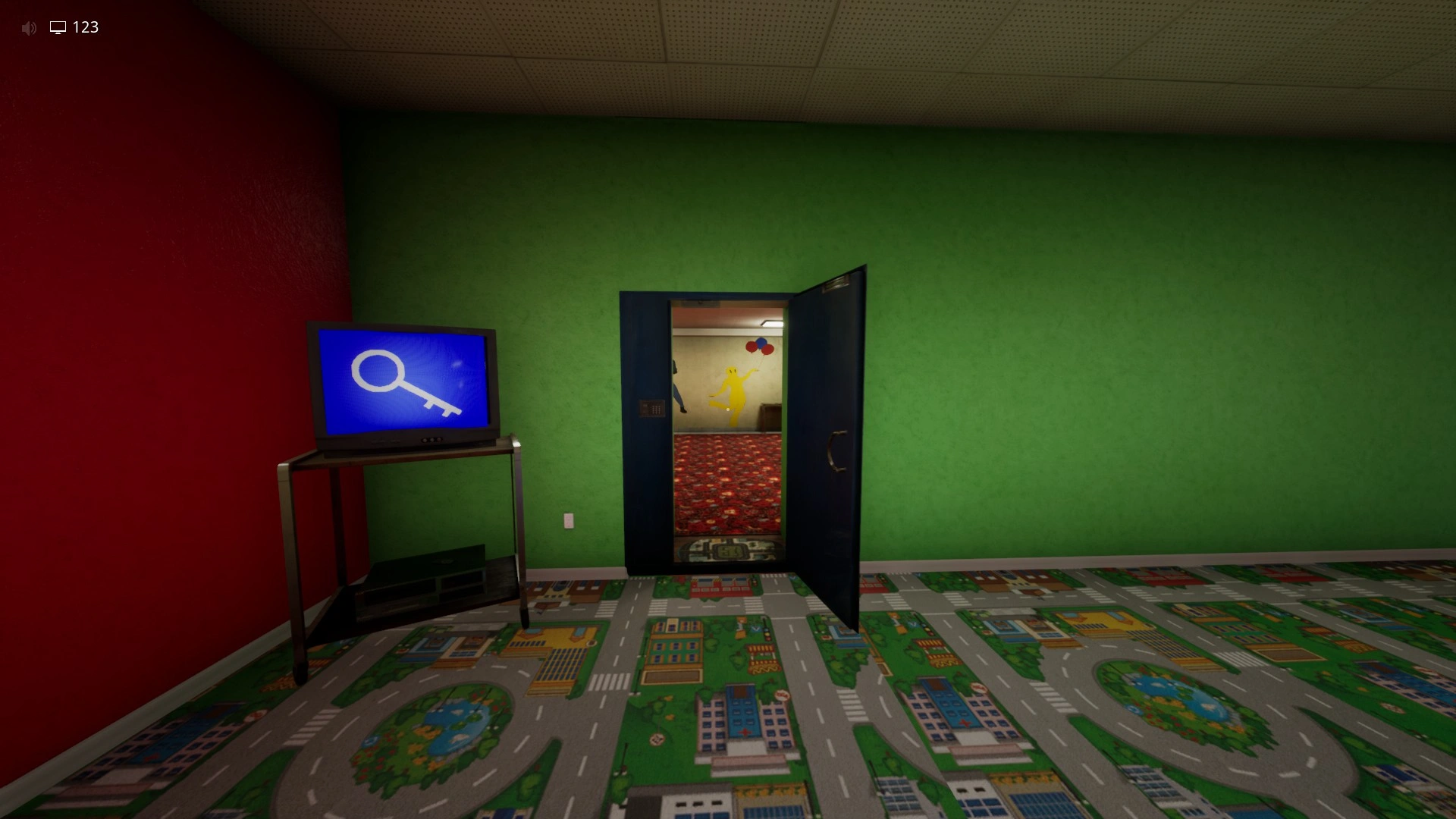 The door beside the TV that unlocks once every balloon is popped in Sector 2 of Level Fun+, Escape The Backrooms