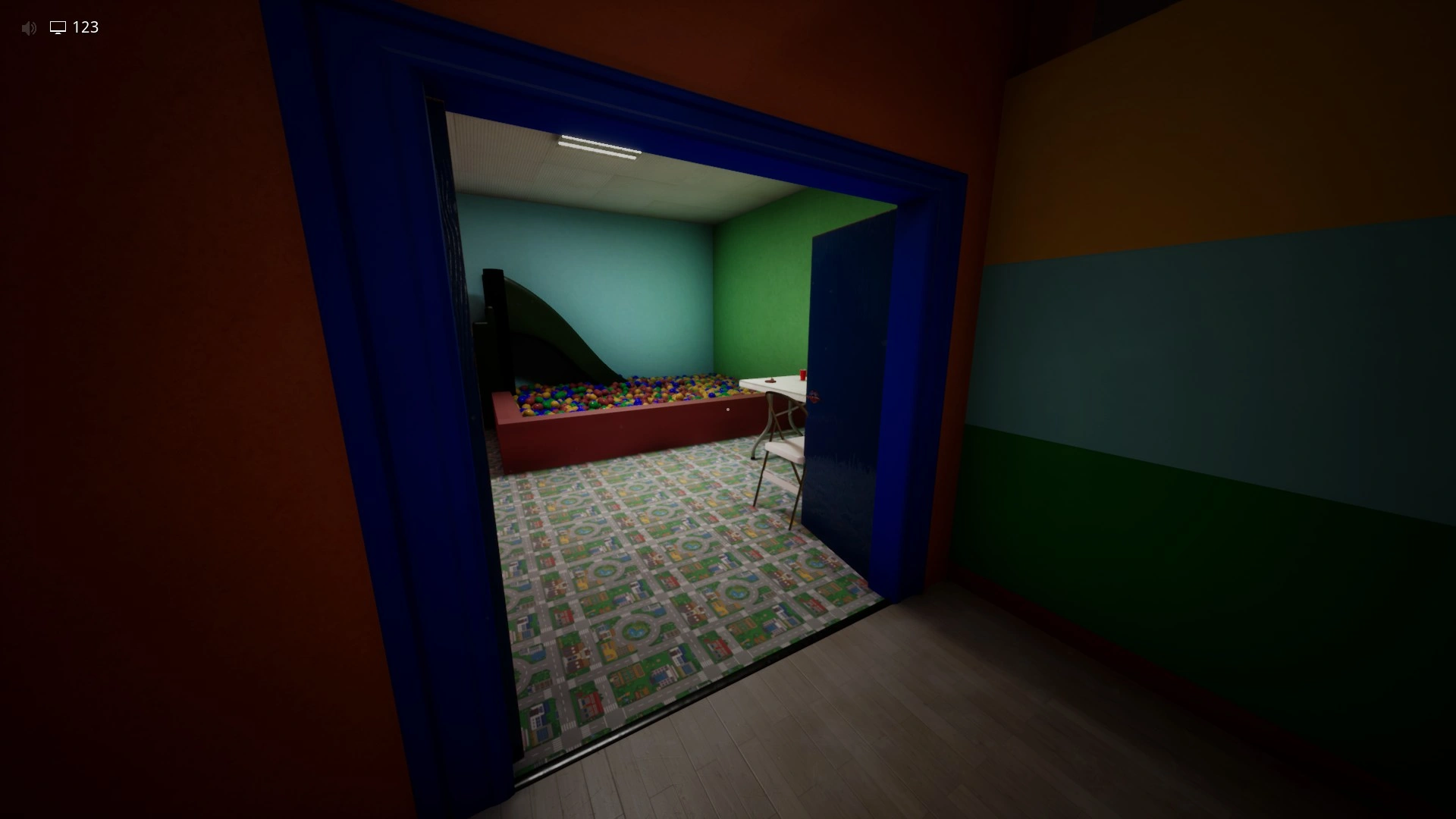 The Sector 3 key behind the door that unlocks once the Party Hosts are dead in Level Fun+, Escape The Backrooms