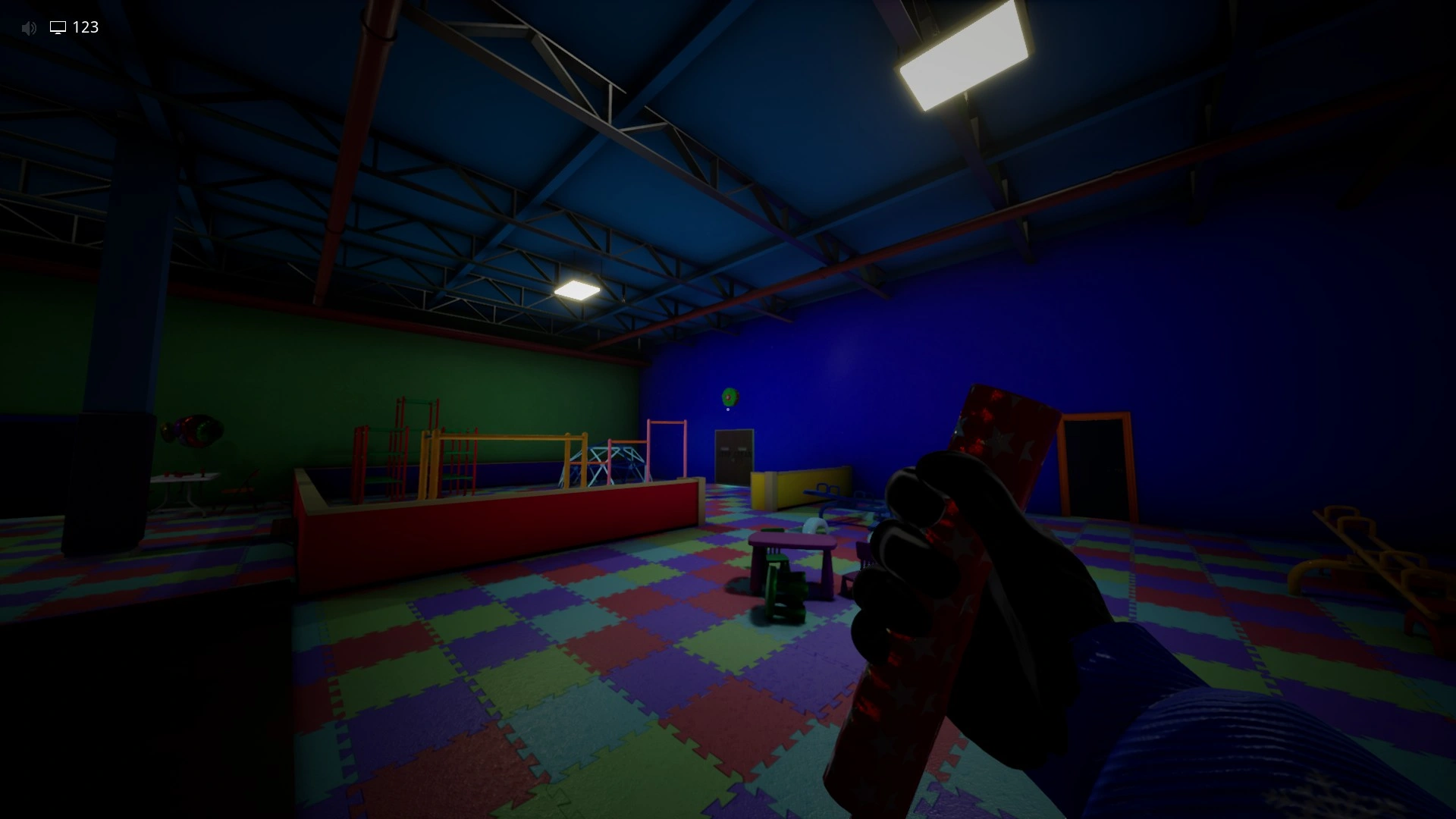 Another Party Host above a locked door that you kill with fireworks in Sector 3 of Level Fun+, Escape The Backrooms