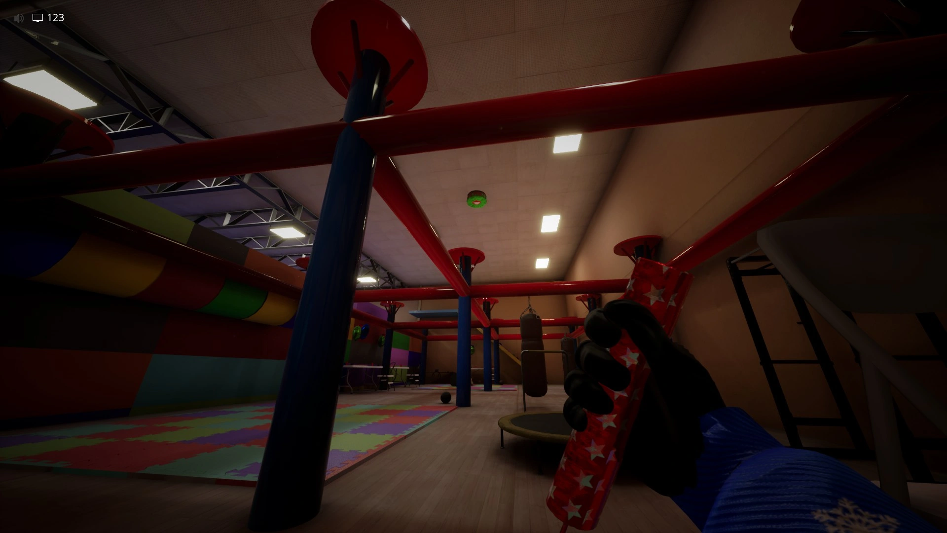 The Party Host on the ceiling that unlocks the door behind you in Sector 3 of Level Fun+, Escape The Backrooms