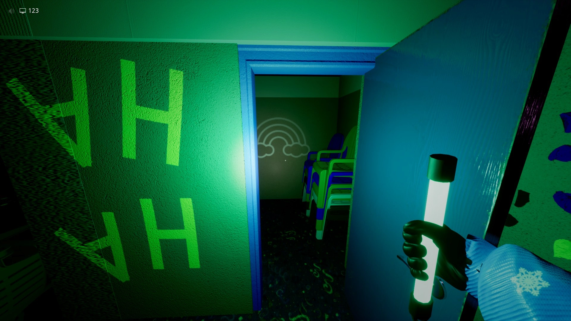 One of the symbols you light up with a matching glowstick in Sector 4 of Level Fun+, Escape The Backrooms