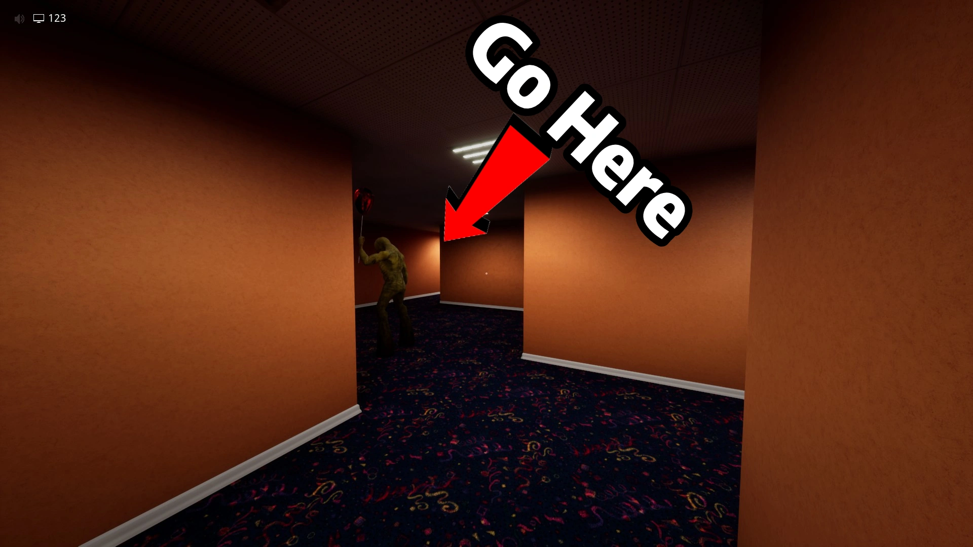 The route down the left hallway from the second room in Level Fun, Escape The Backrooms