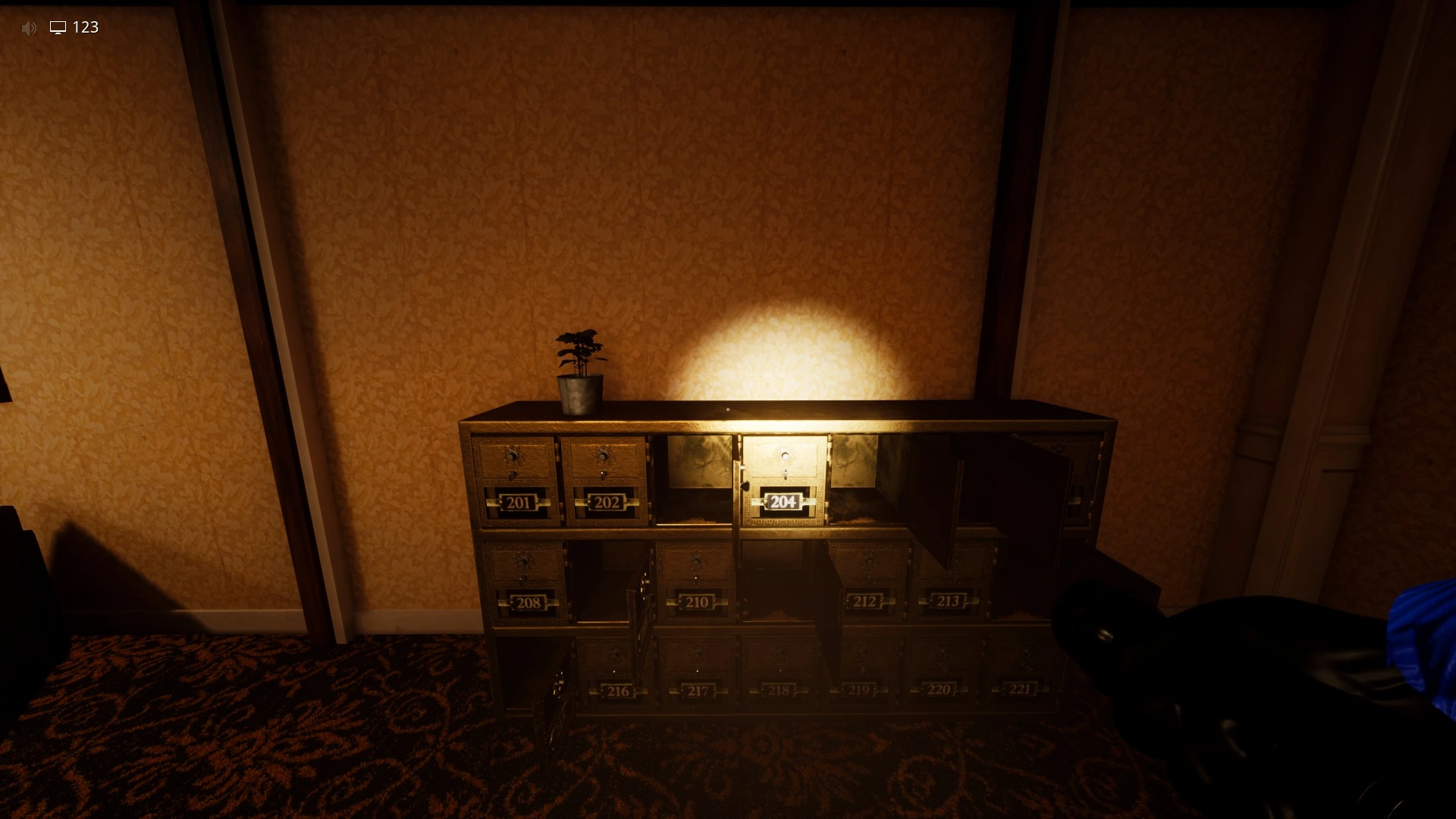 The mailboxes whose open slots mark which hotel rooms hold letters in Terror Hotel, Escape The Backrooms