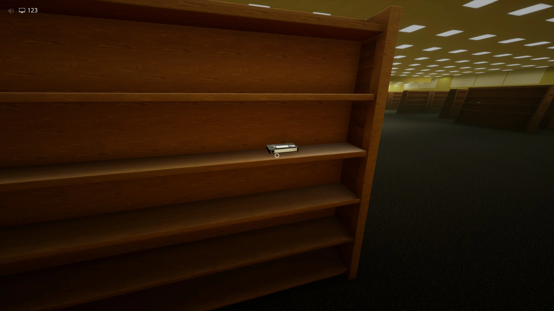 A cassette tape to collect from the library shelves in The End, Escape The Backrooms