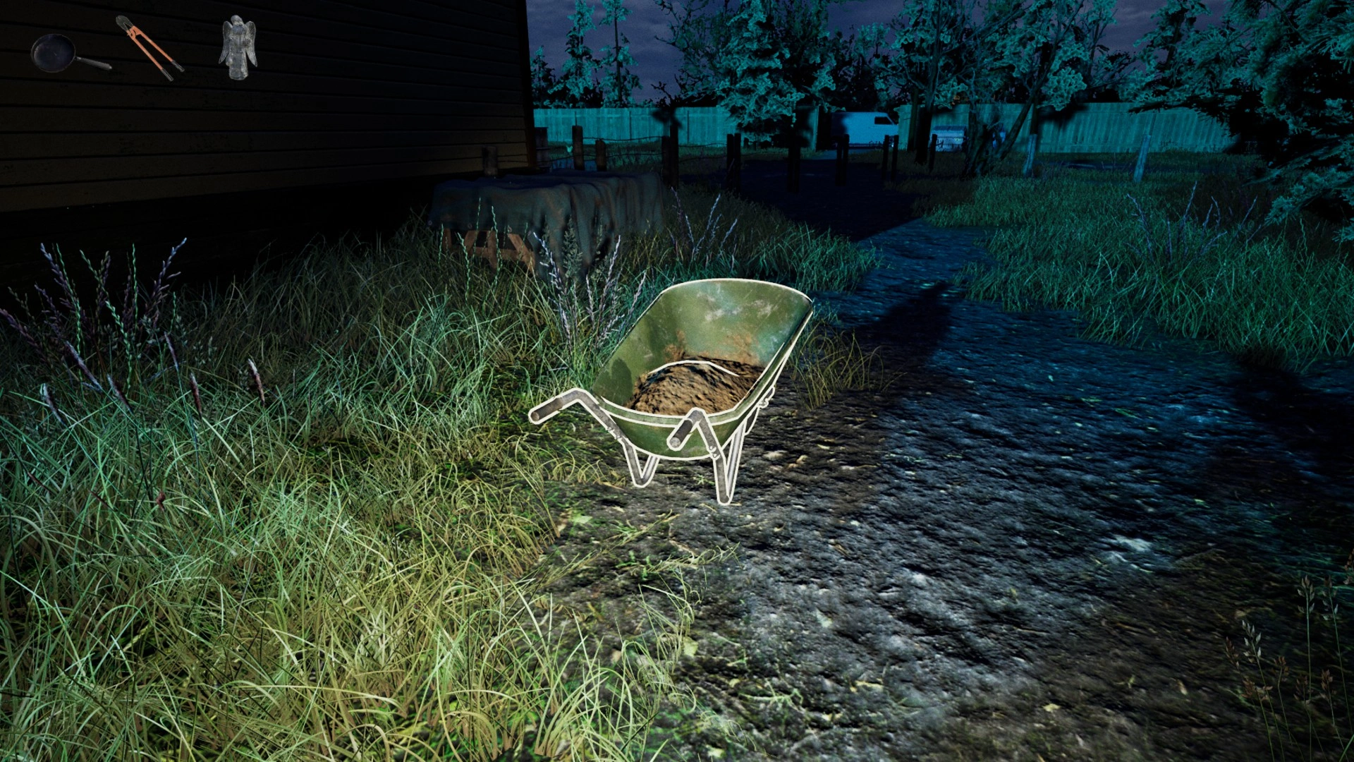 The cart used to carry the knocked-out monster to the van in Pacify Farm