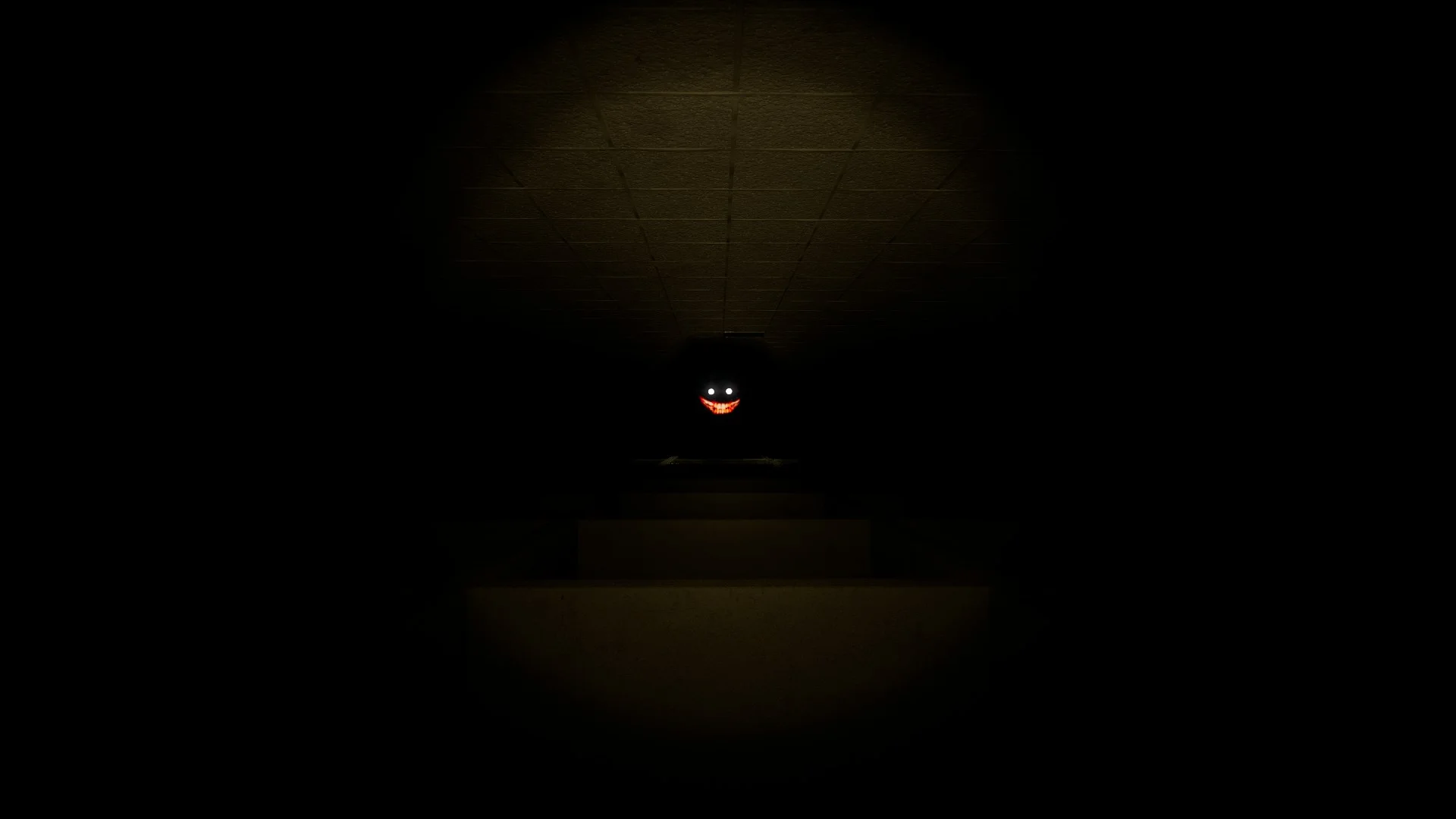 The Smiler entity grinning in the dark during a blackout in Level 0 The Lobby, Backrooms: Escape Together