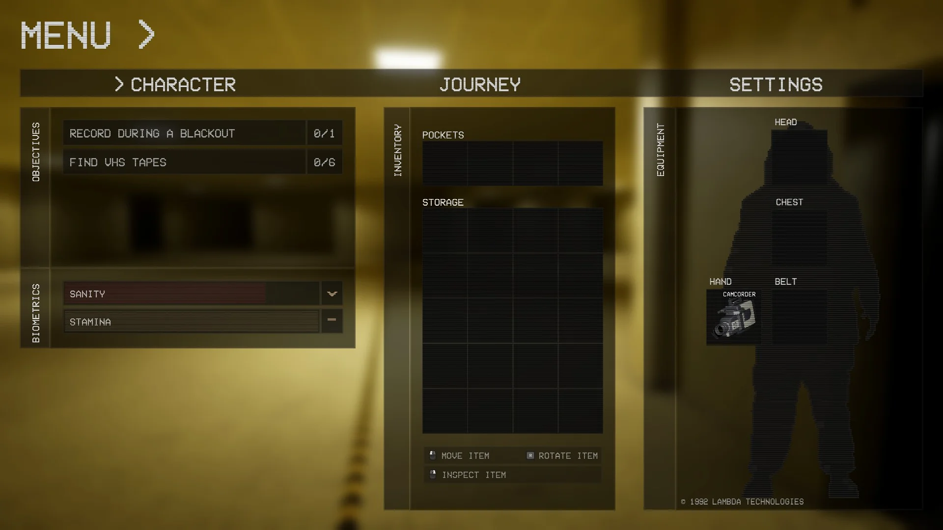 The objectives menu with the VHS tapes and recording tasks in Level 0 The Lobby, Backrooms: Escape Together