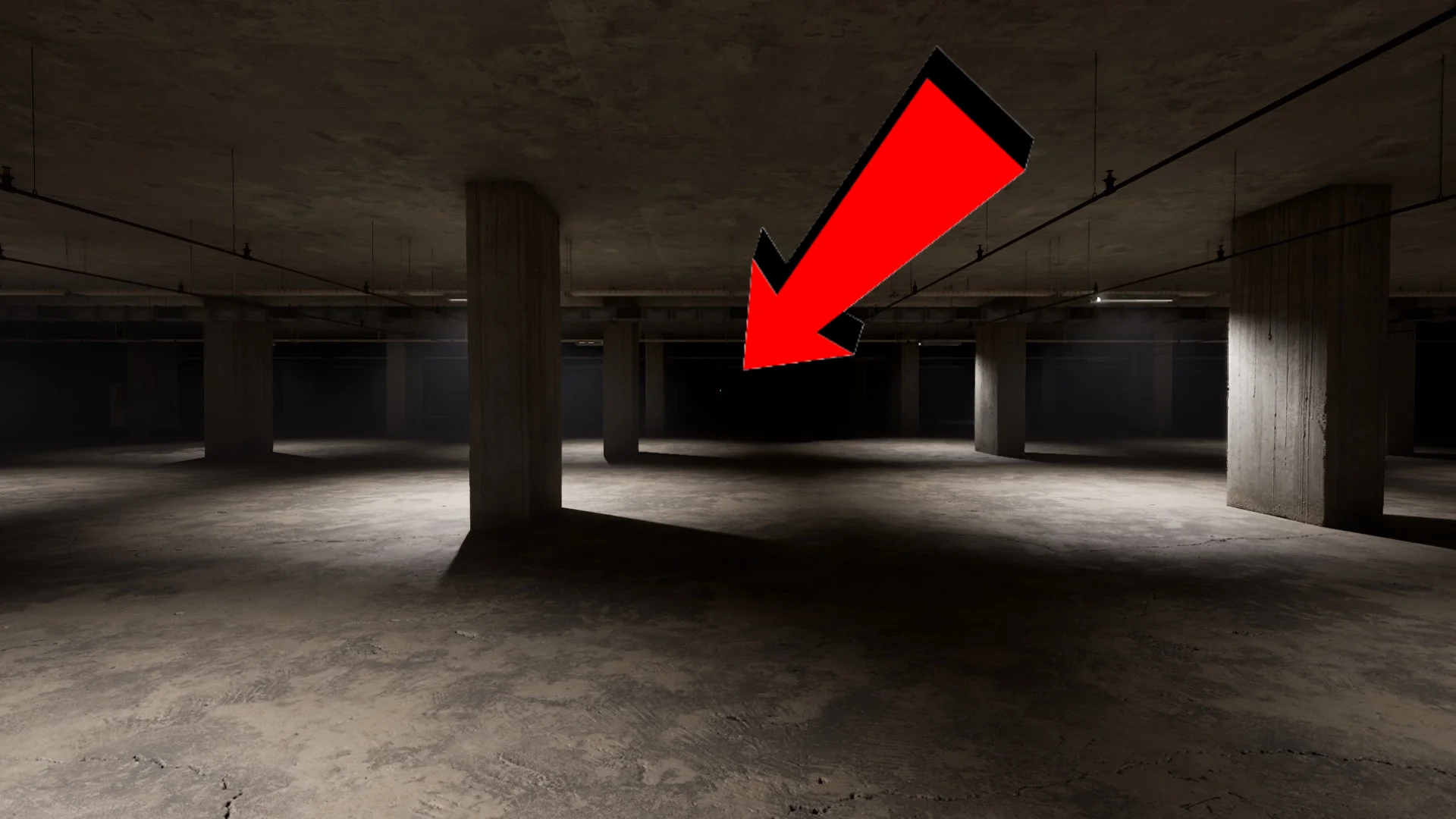 A red arrow pointing at the green glowing exit sign in Level 1 Habitable Zone, Backrooms: Escape Together