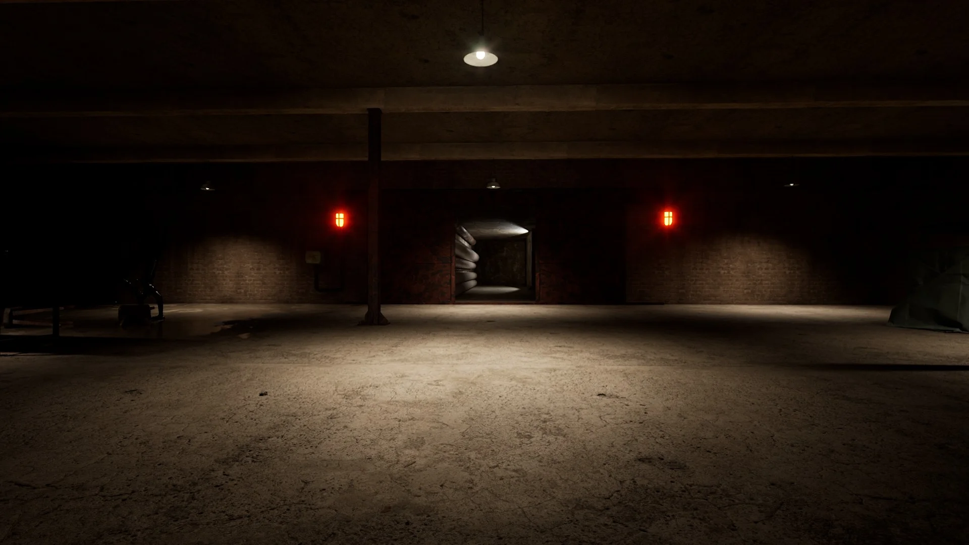 The open exit door between two red lights in Level 2 Pipe Dreams, Backrooms: Escape Together