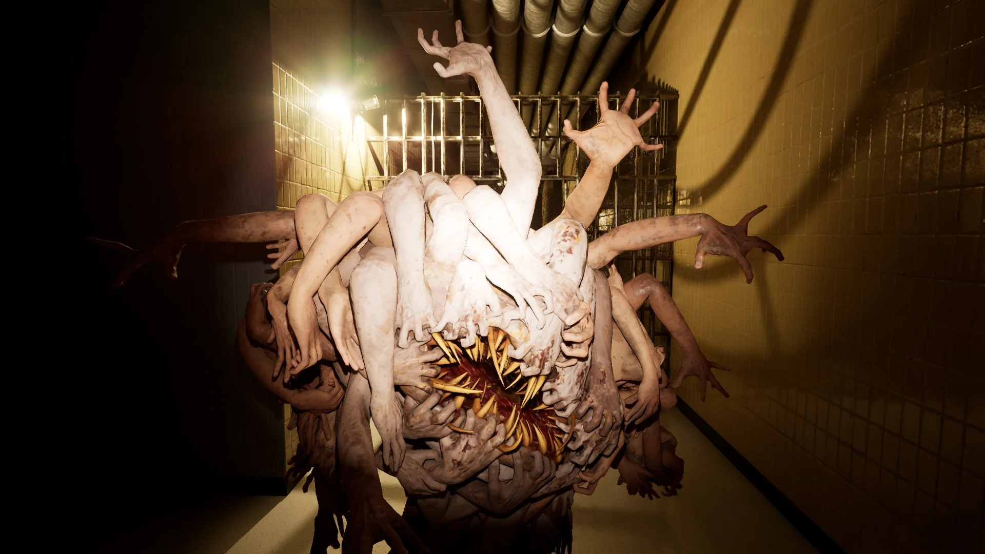 A Clump entity roaming a corridor in Level 3 Electrical Station, Backrooms: Escape Together