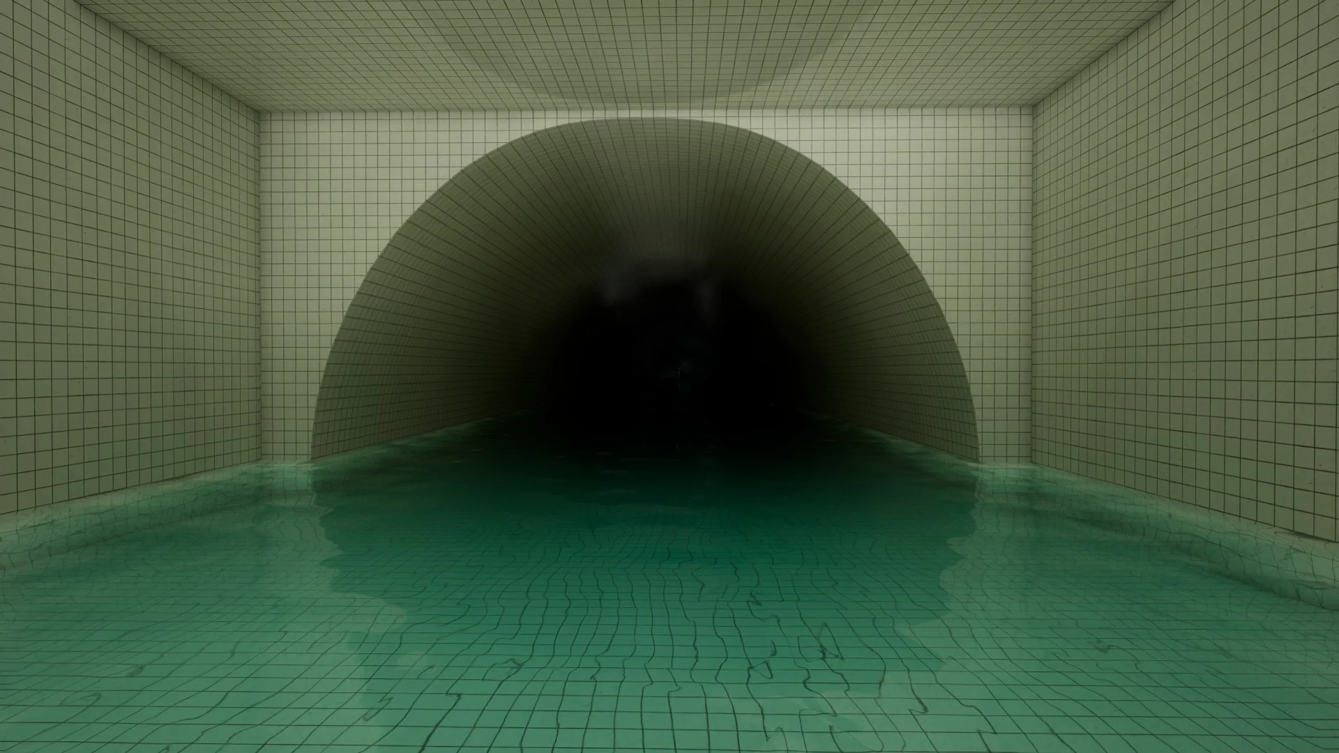 The entrance to the long dark path in Level 37 Poolrooms, Backrooms: Escape Together
