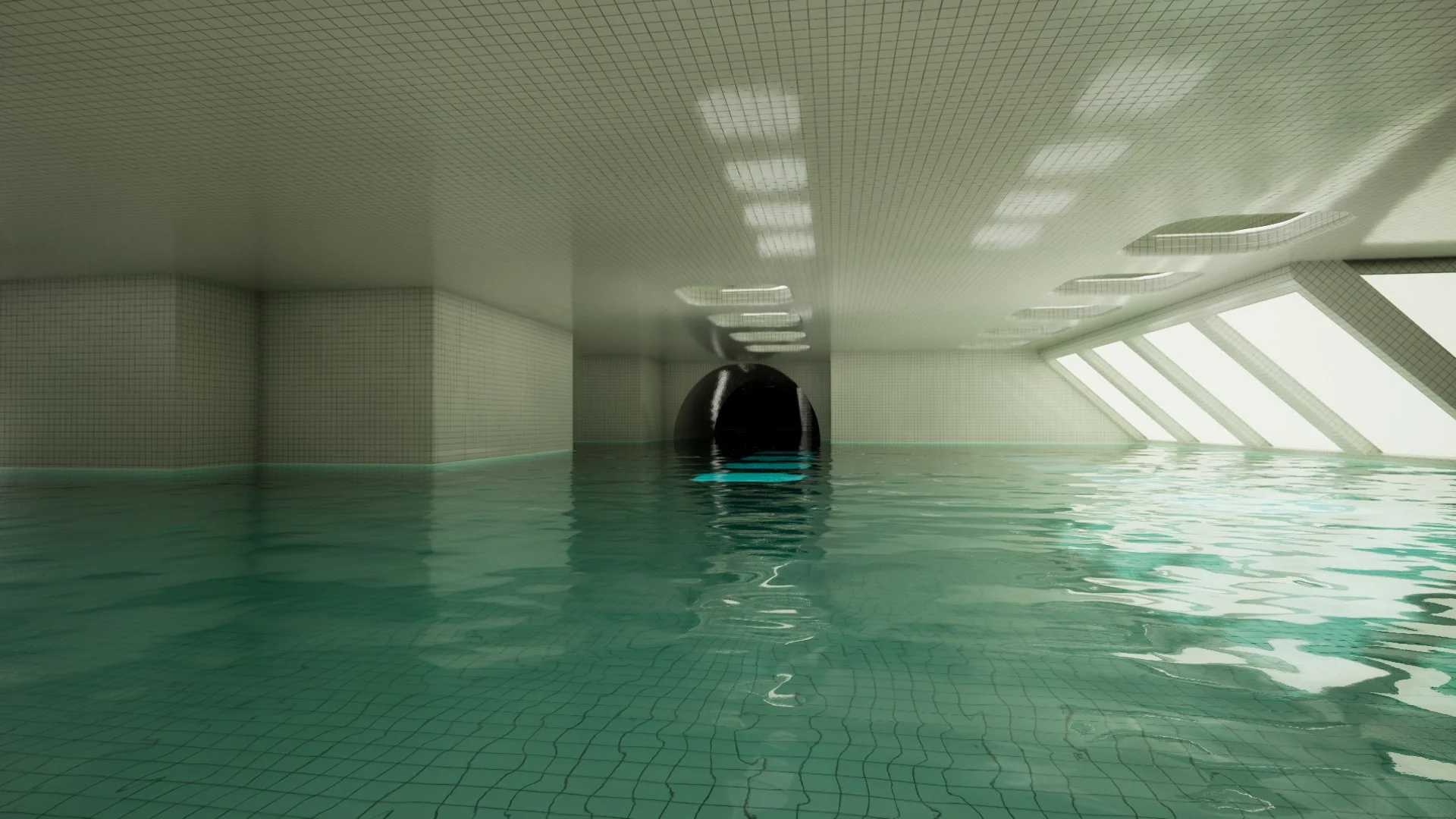 The long dark path that leads to the second part in Level 37 Poolrooms, Backrooms: Escape Together
