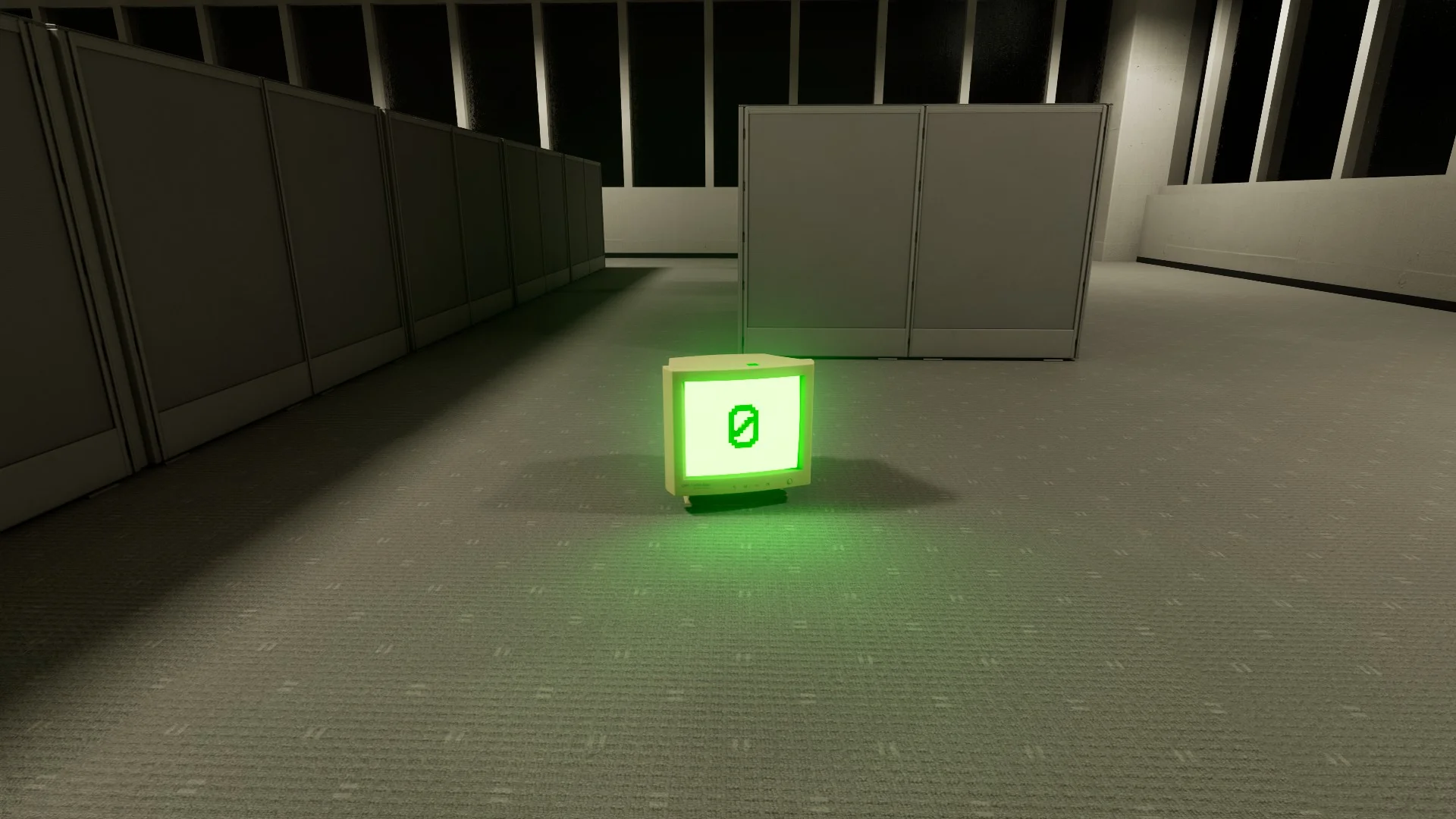 A computer screen showing the number 0 in green in Level 4 Abandoned Office, Backrooms: Escape Together