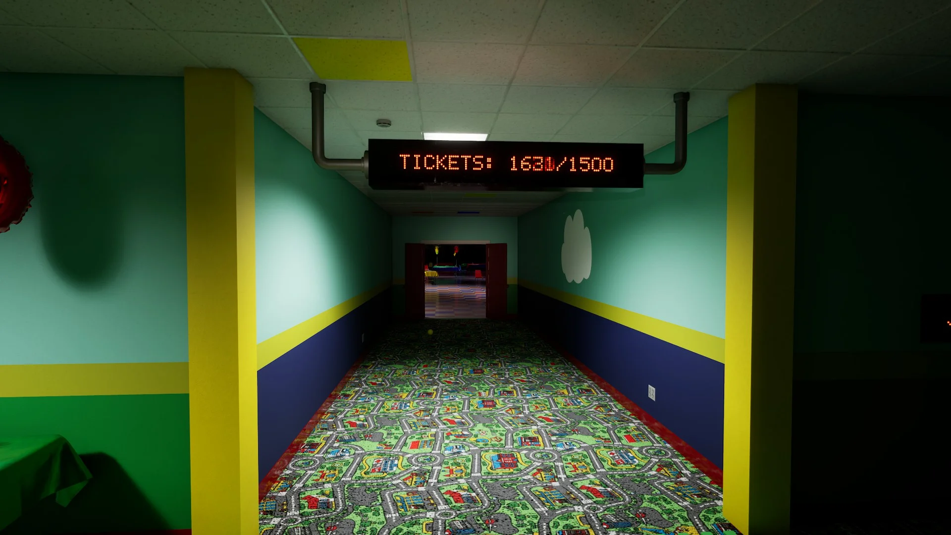 The exit door that opens once you have enough tickets in Level Fun, Backrooms: Escape Together