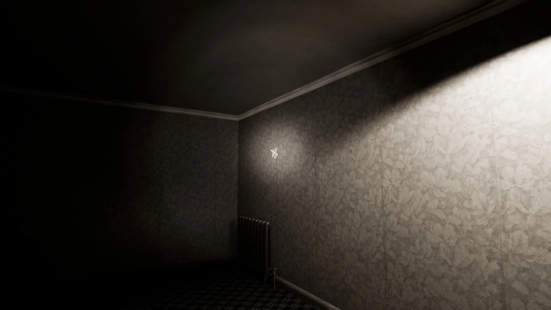 The light off symbol on a room wall in Level -1 Grayscale Halls, Backrooms: Escape Together
