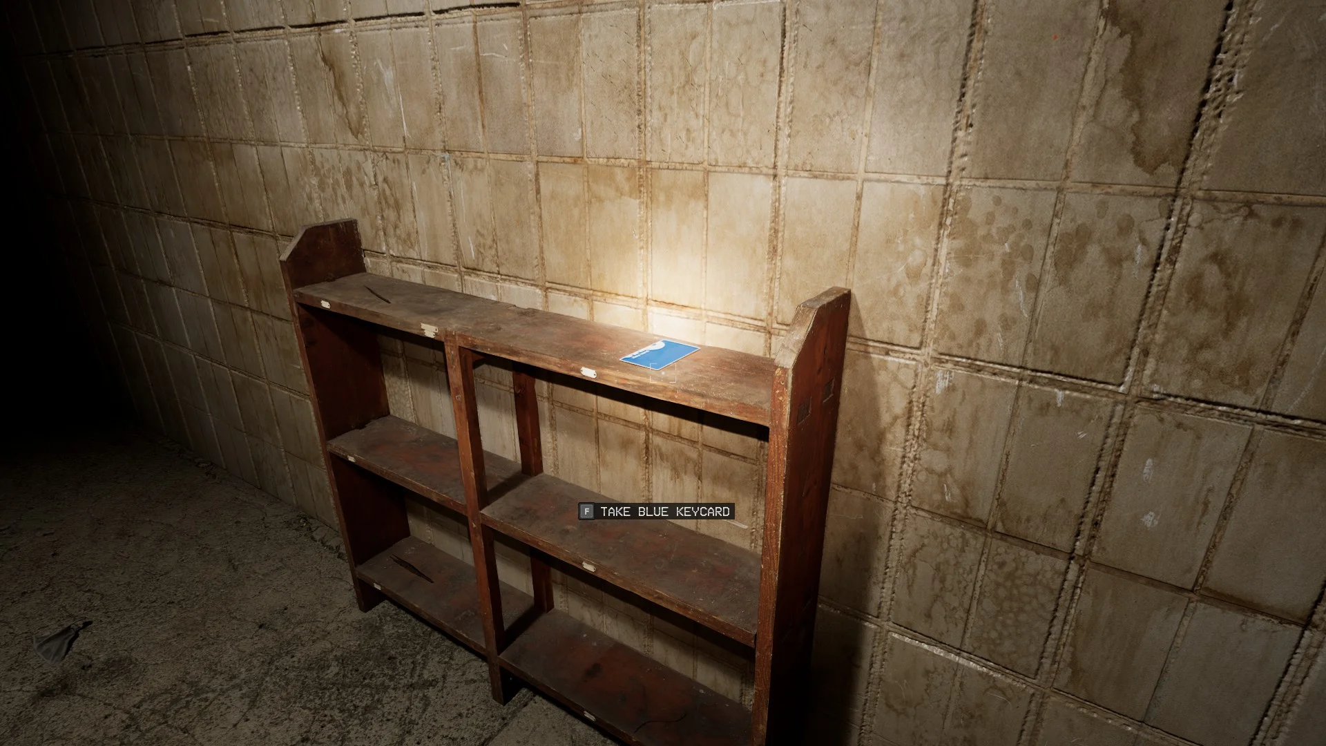 The blue keycard on a shelf in Level ! Run For Your Life, Backrooms: Escape Together