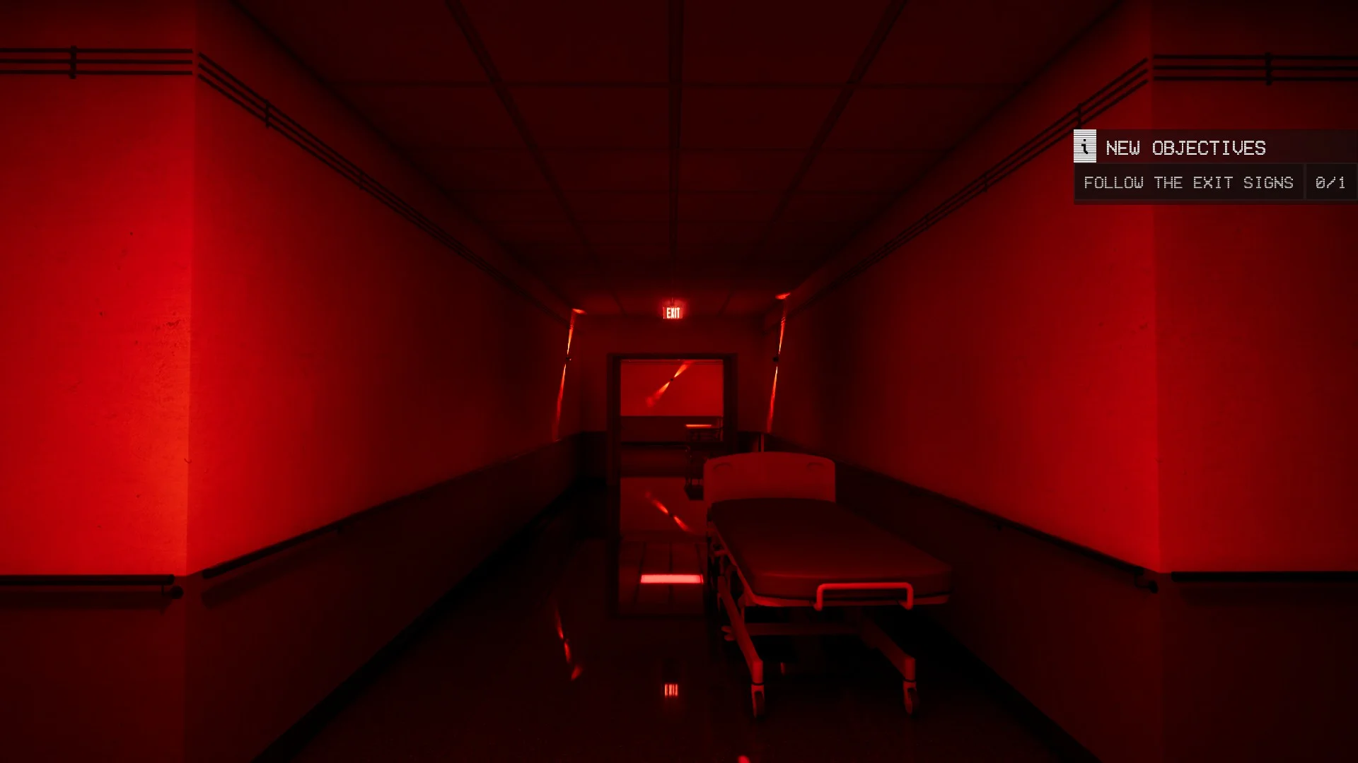 One of the exit signs to follow in Level ! Run For Your Life, Backrooms: Escape Together