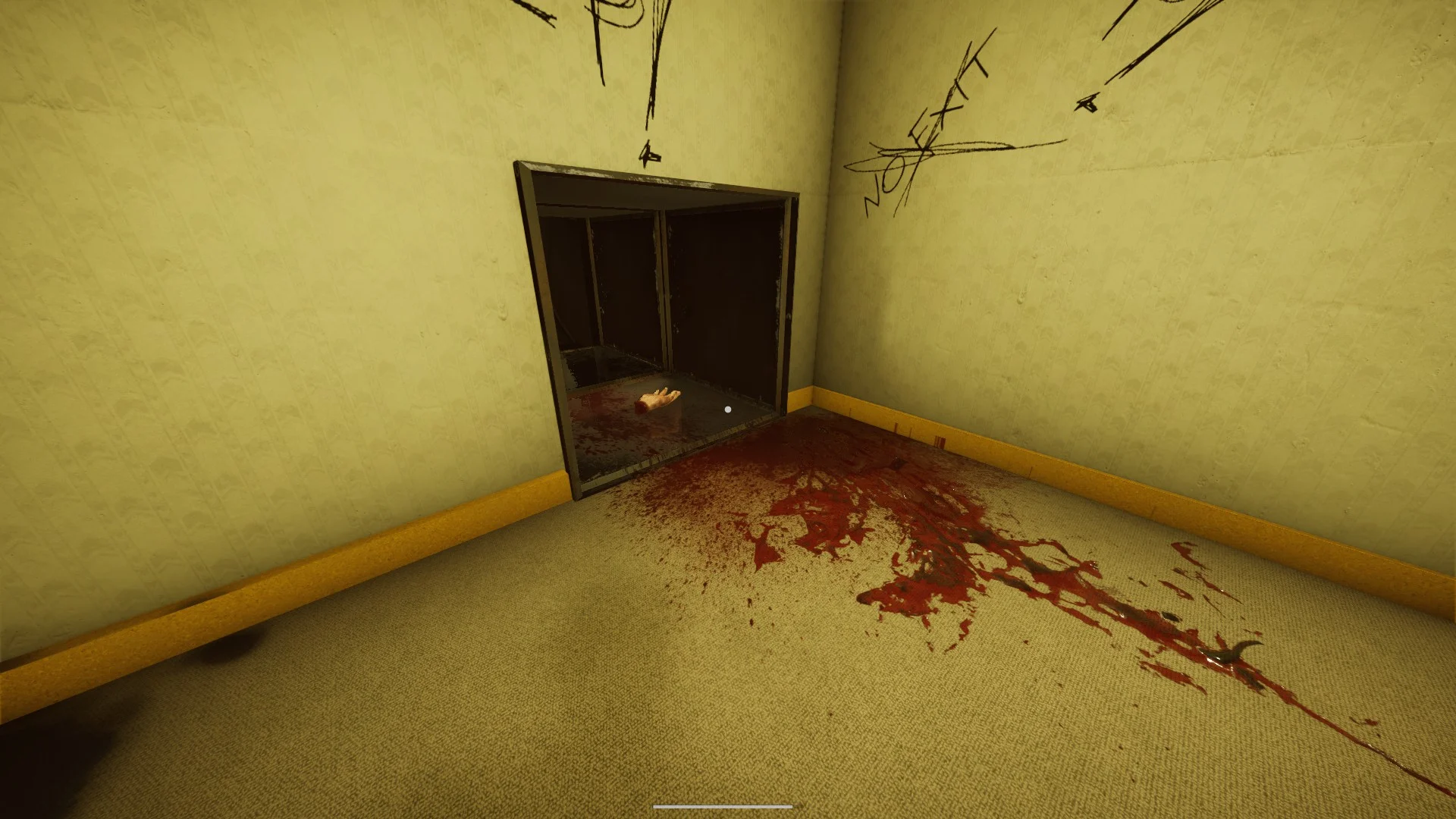The hand at the end of the corridor in the Lobby, Inside The Backrooms