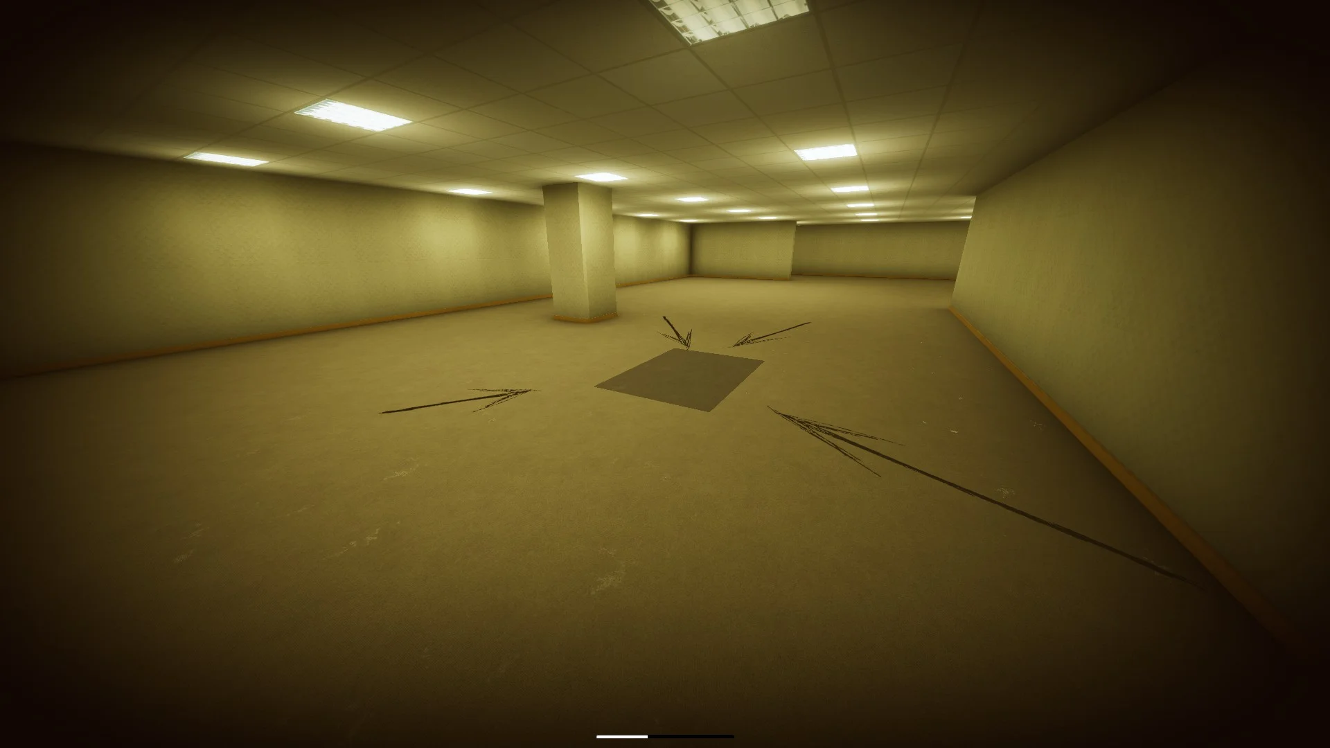 The marked hole in the floor in the Lobby, Inside The Backrooms